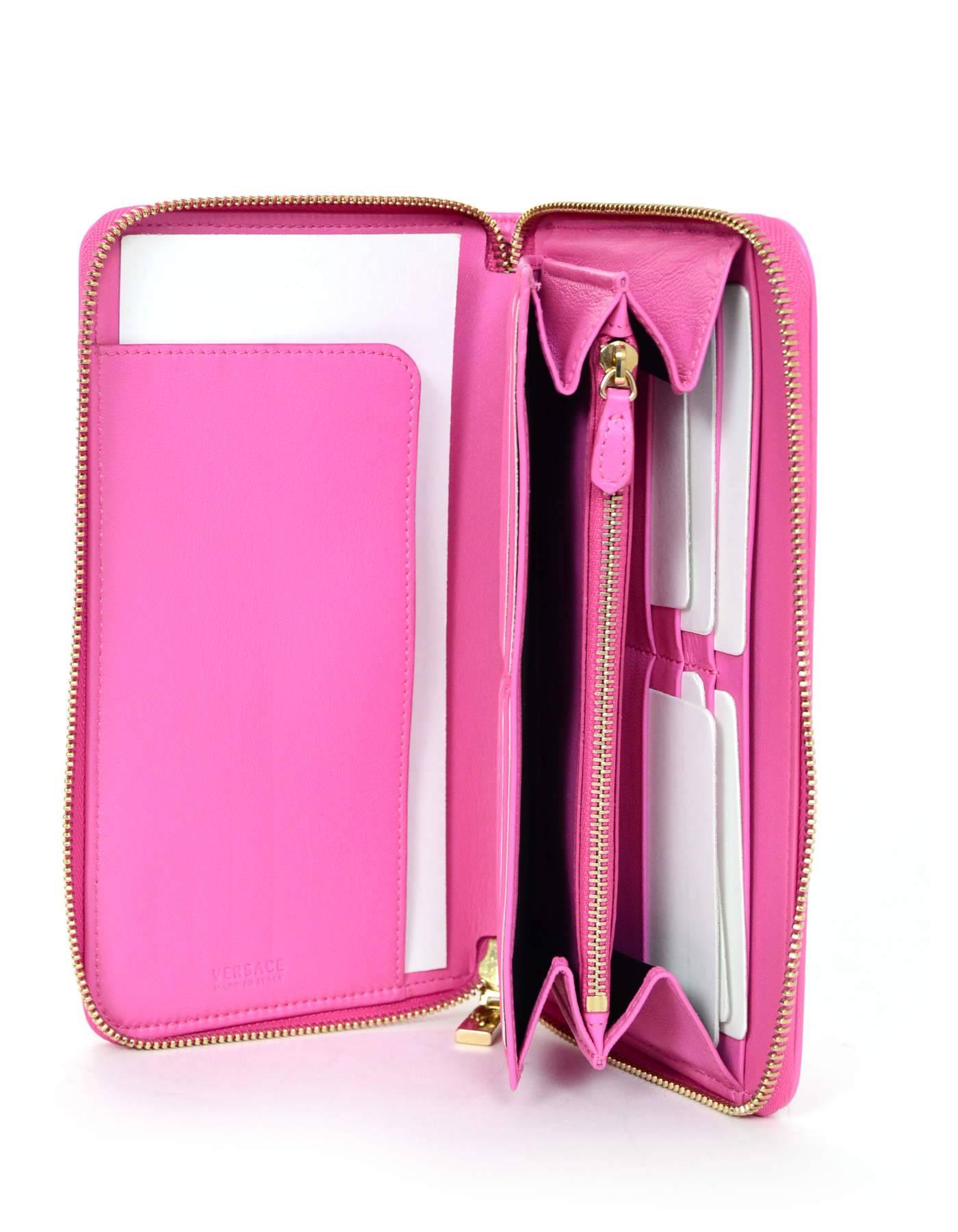 Versace Pink Leather Zip Around XL Wallet NIB  2