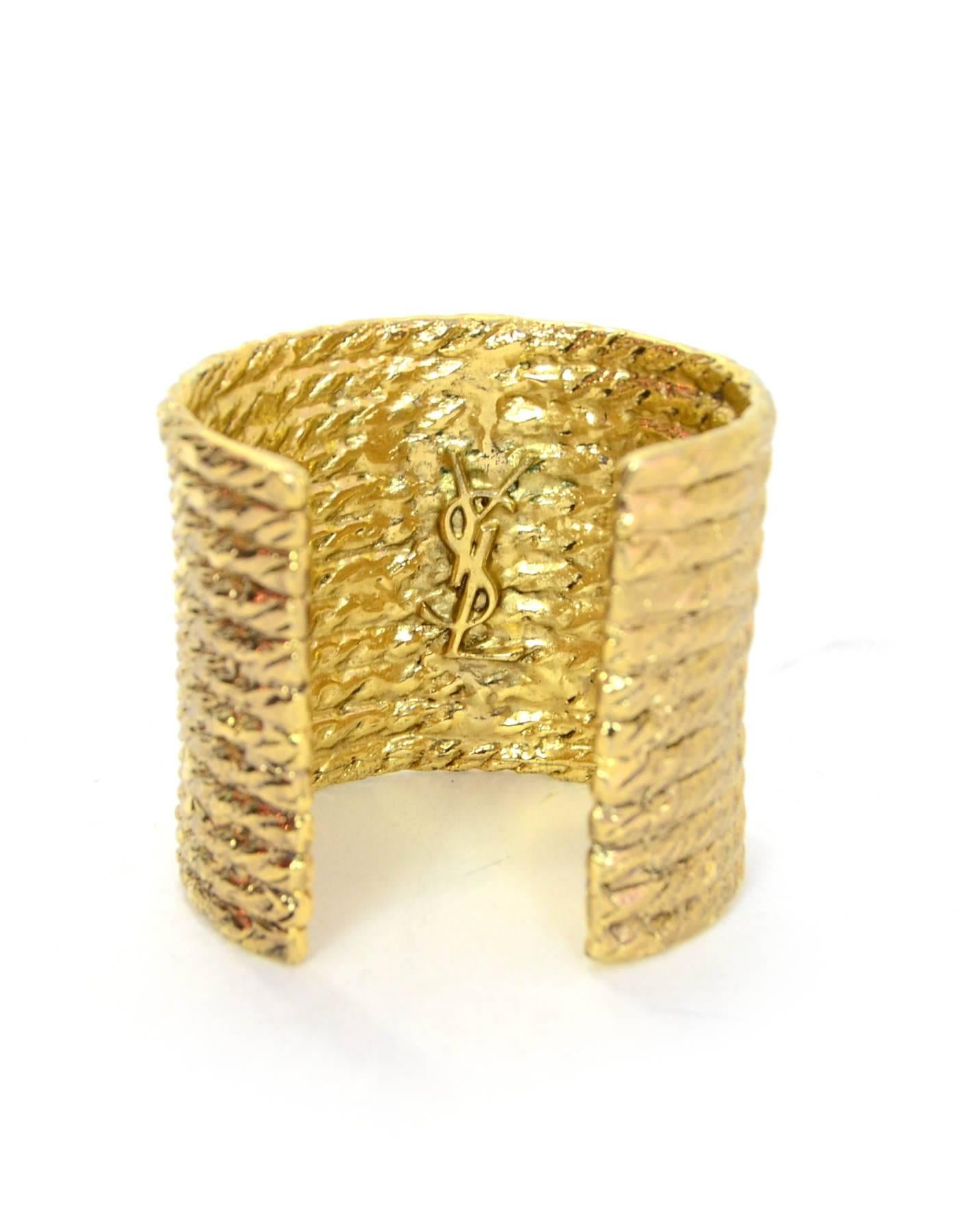 Yves Saint Laurent YSL Goldtone Wide Cuff Bracelet In Excellent Condition In New York, NY