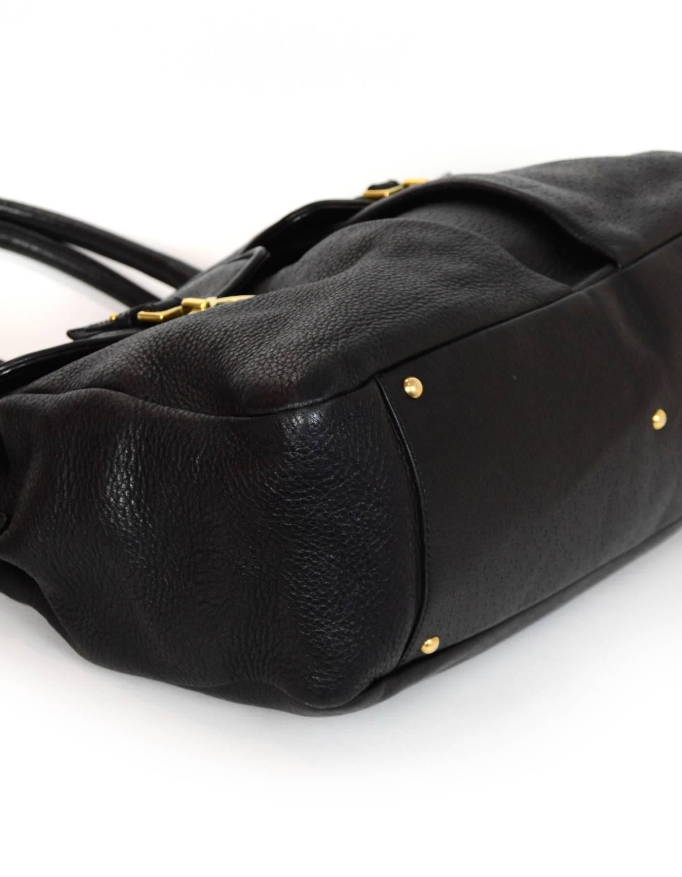 Women's Salvatore Ferragamo Black Leather Double Pocket Satchel Bag