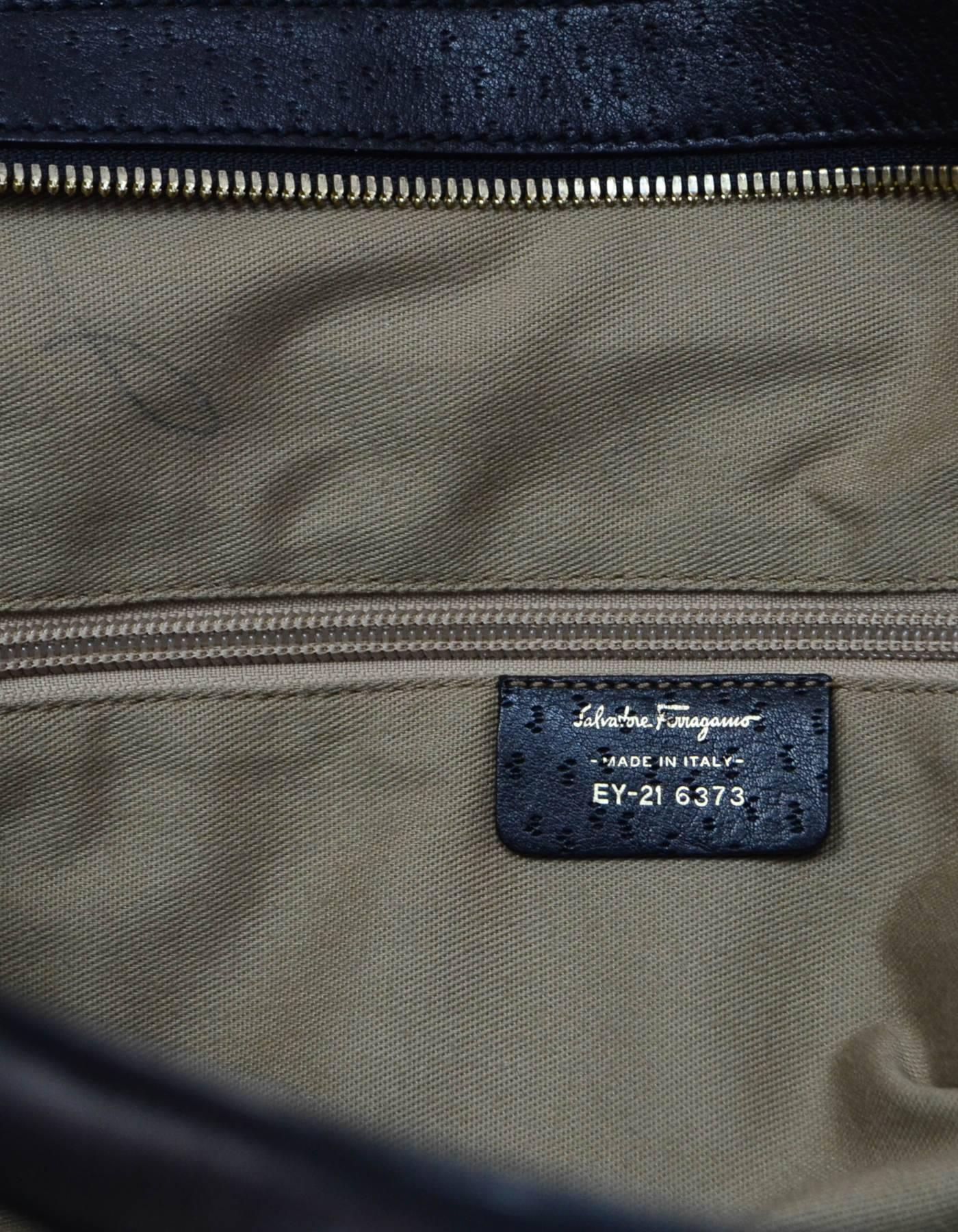 Salvatore Ferragamo Black Leather Double Pocket Satchel Bag 3