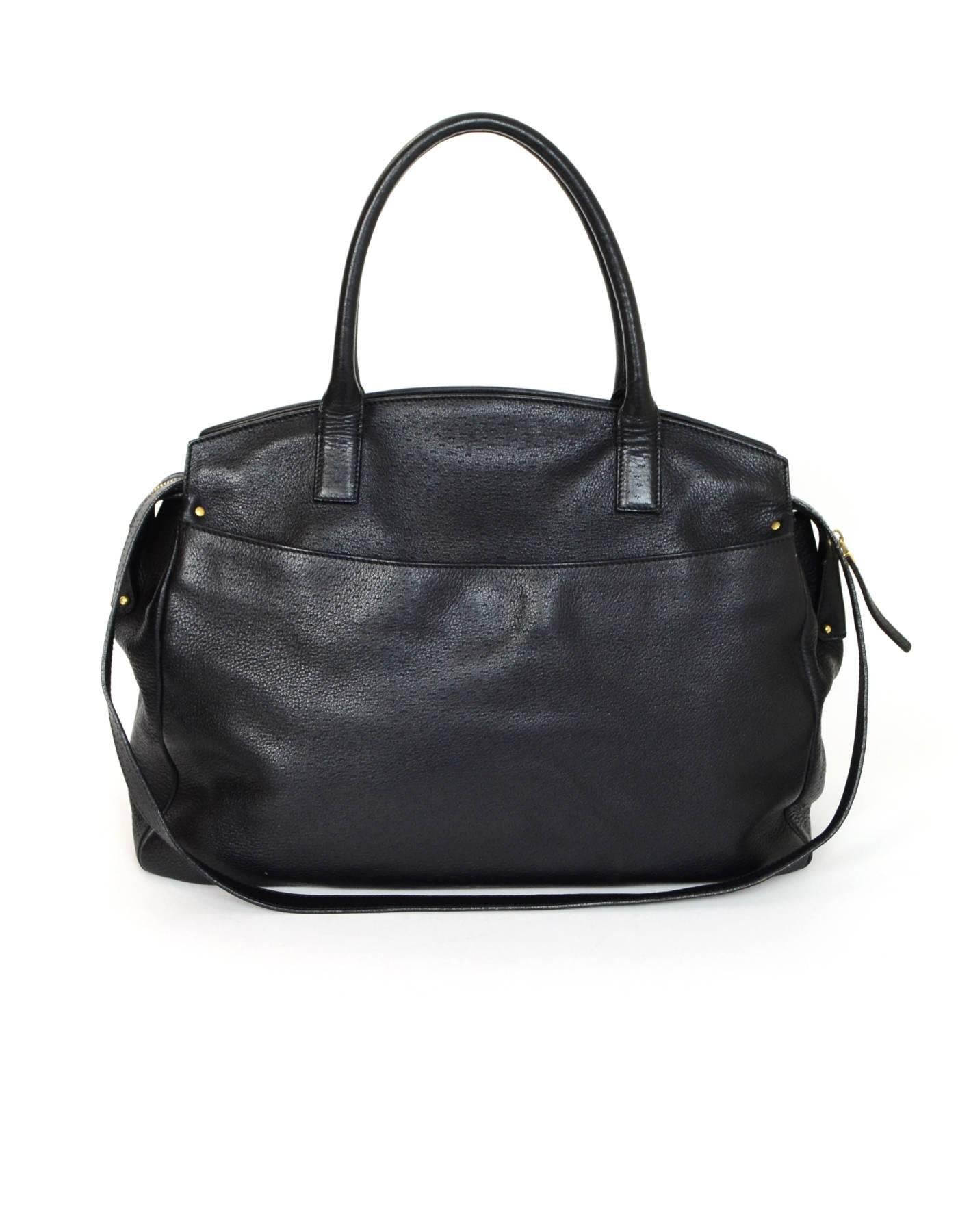 Salvatore Ferragamo Black Leather Double Pocket Satchel Bag In Excellent Condition In New York, NY
