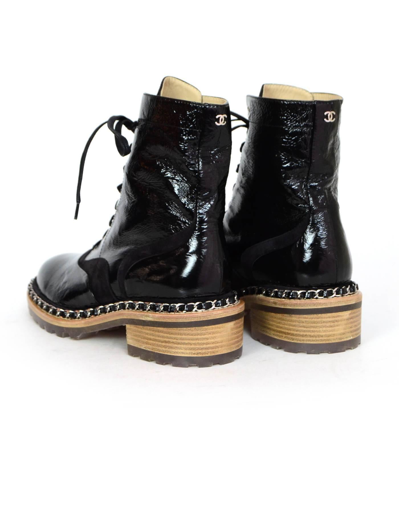 Women's Chanel Black Patent & Chain Trim Boots Sz 38.5