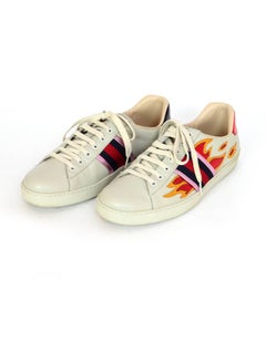 Gucci Herren Ace Off White Leather Flame Sneakers Sz 10 mit DB