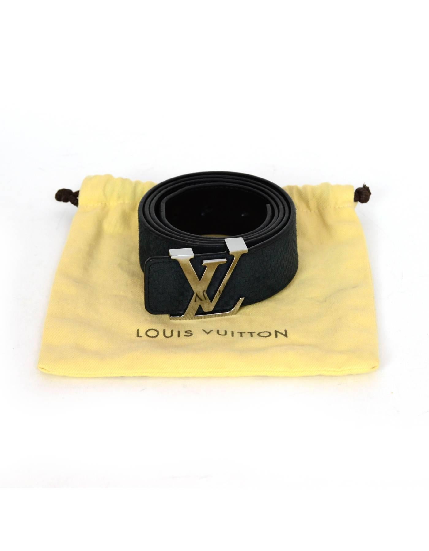 Louis Vuitton Carbone Black Suede Mini Damier LV Initials Belt Sz 100 1