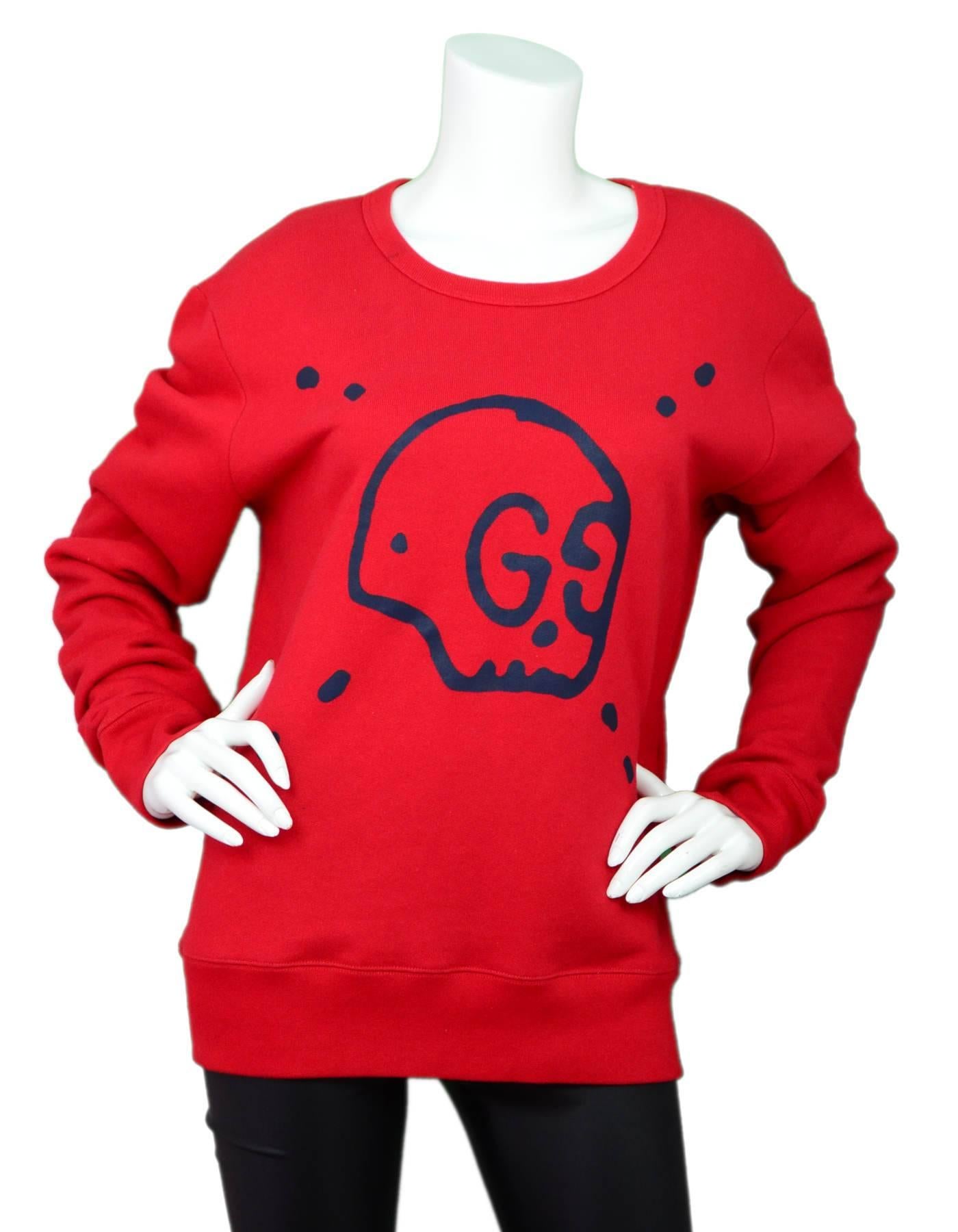 Gucci Men's Red GucciGhost Sweatshirt Sz L

Made In: Italy
Color: Red, navy
Composition: 100% cotton
Lining: None
Closure/Opening: Pull over 
Exterior Pockets: None
Interior Pockets: None
Retail Price: $780 + tax
Overall Condition: Excellent