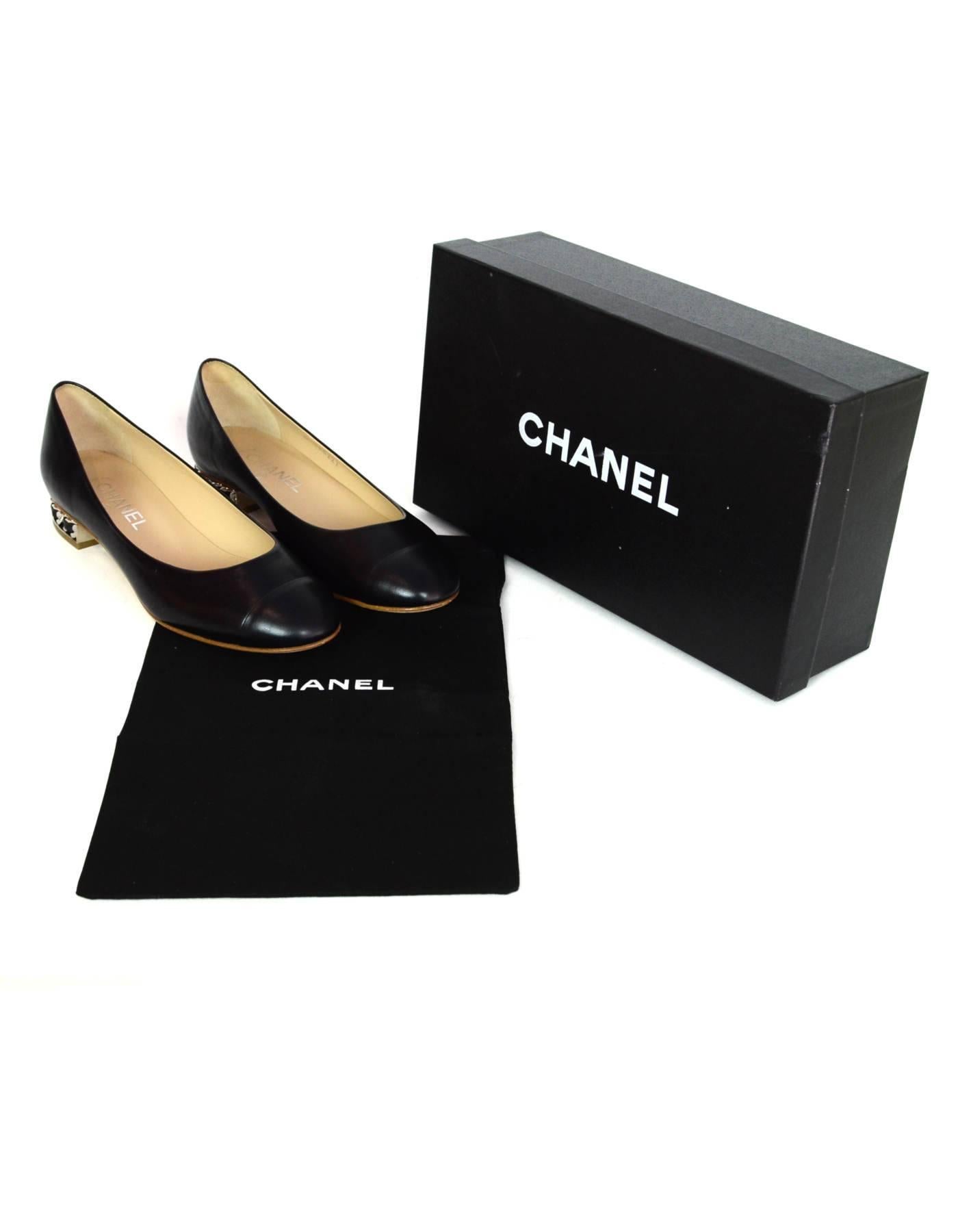 Chanel Black Leather Flats with Chain Heels Sz 39 NIB 2