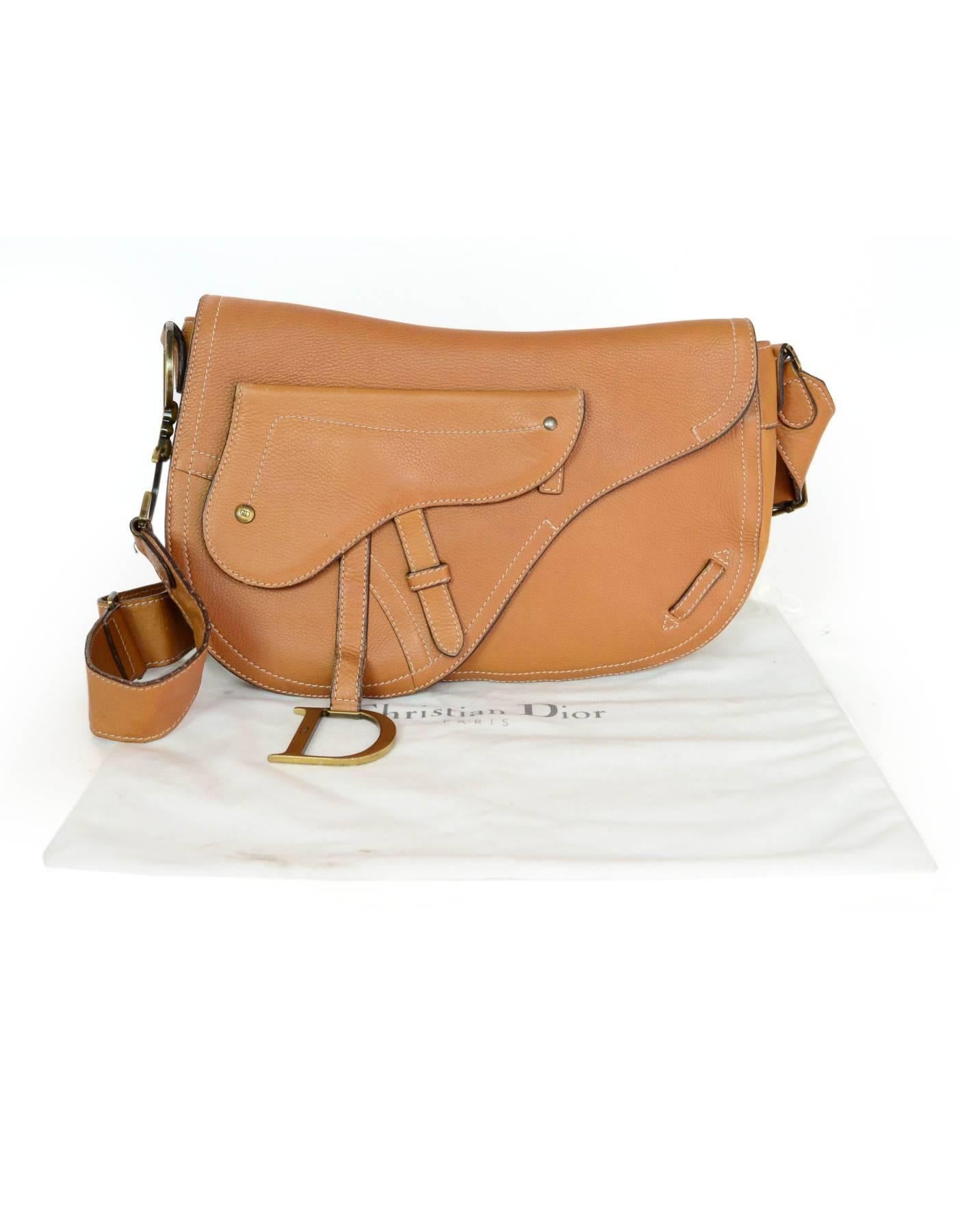 Christian Dior Tan Leather D Buckle Messenger Saddle Bag w. Dust Bag 1