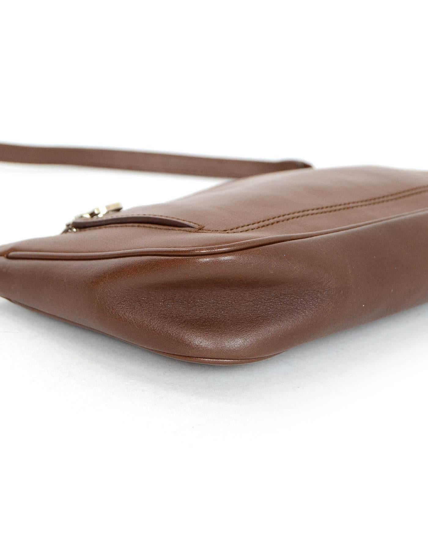 Salvatore Ferragamo Brown Leather Pochette Bag In Excellent Condition In New York, NY