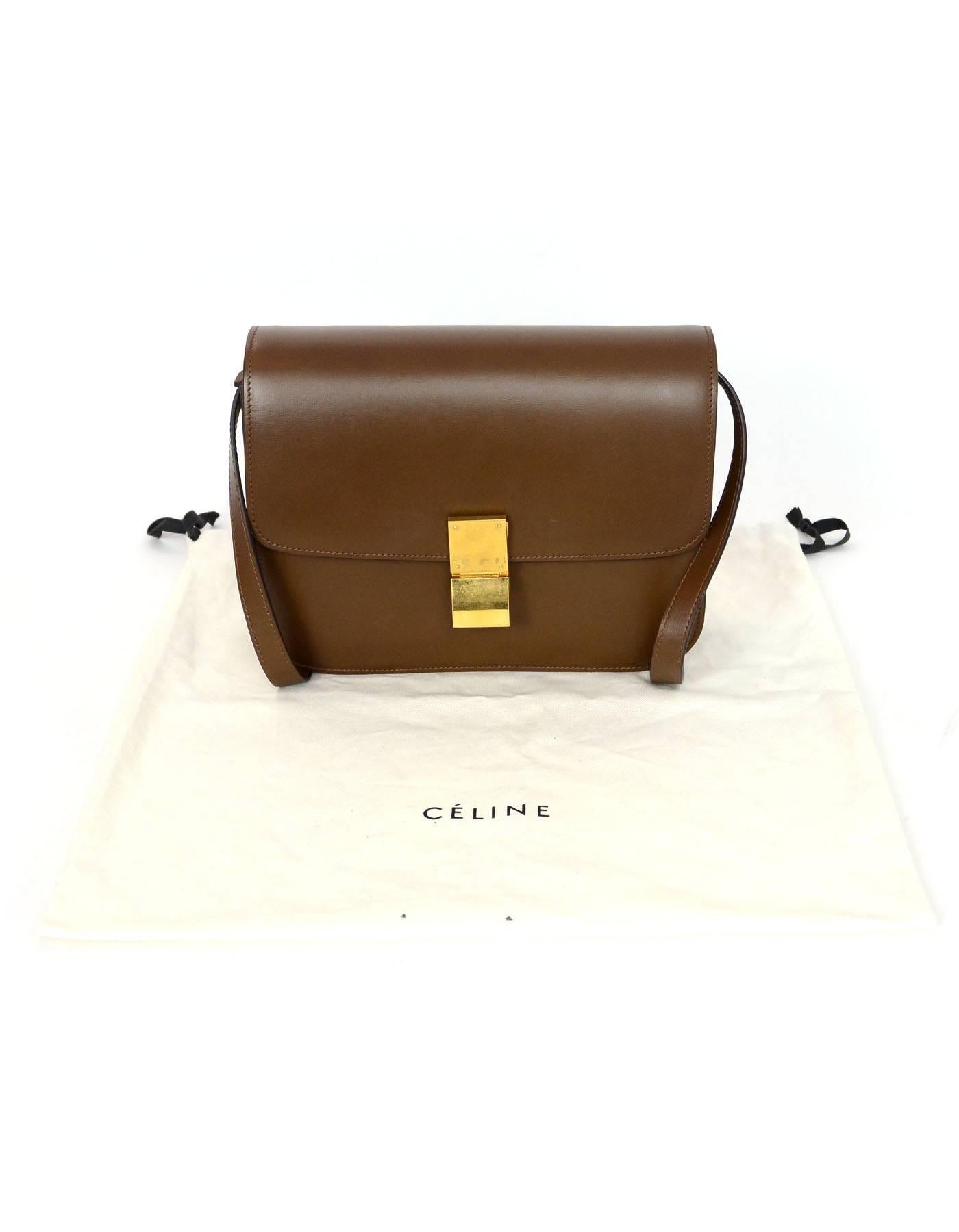 Celine Camel Brown Calfskin Leather Medium Box Bag  3