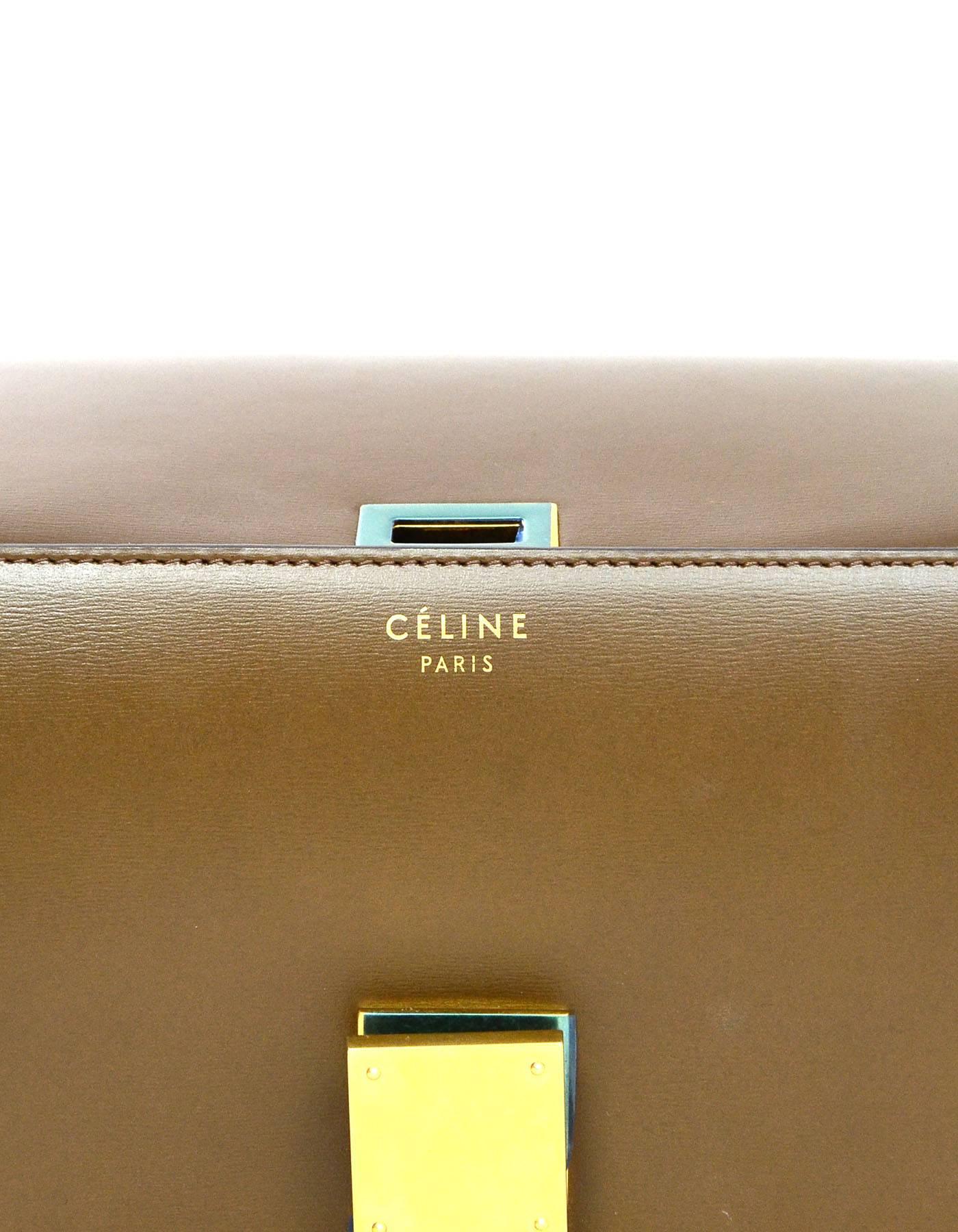 Women's Celine Camel Brown Calfskin Leather Medium Box Bag 