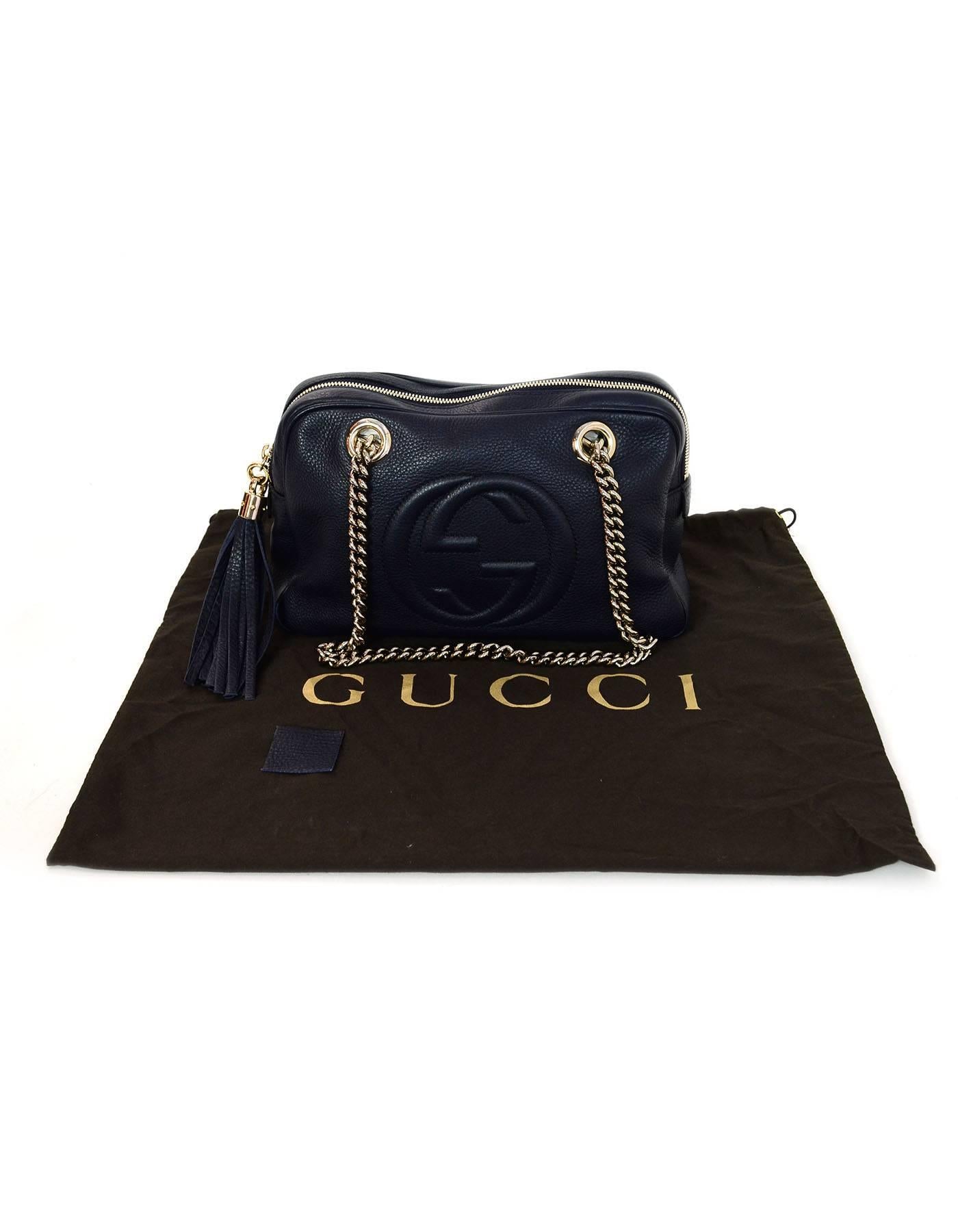 Gucci Navy Leather Logo Soho Chain Zip Top Shoulder Bag w. Dust Bag 4