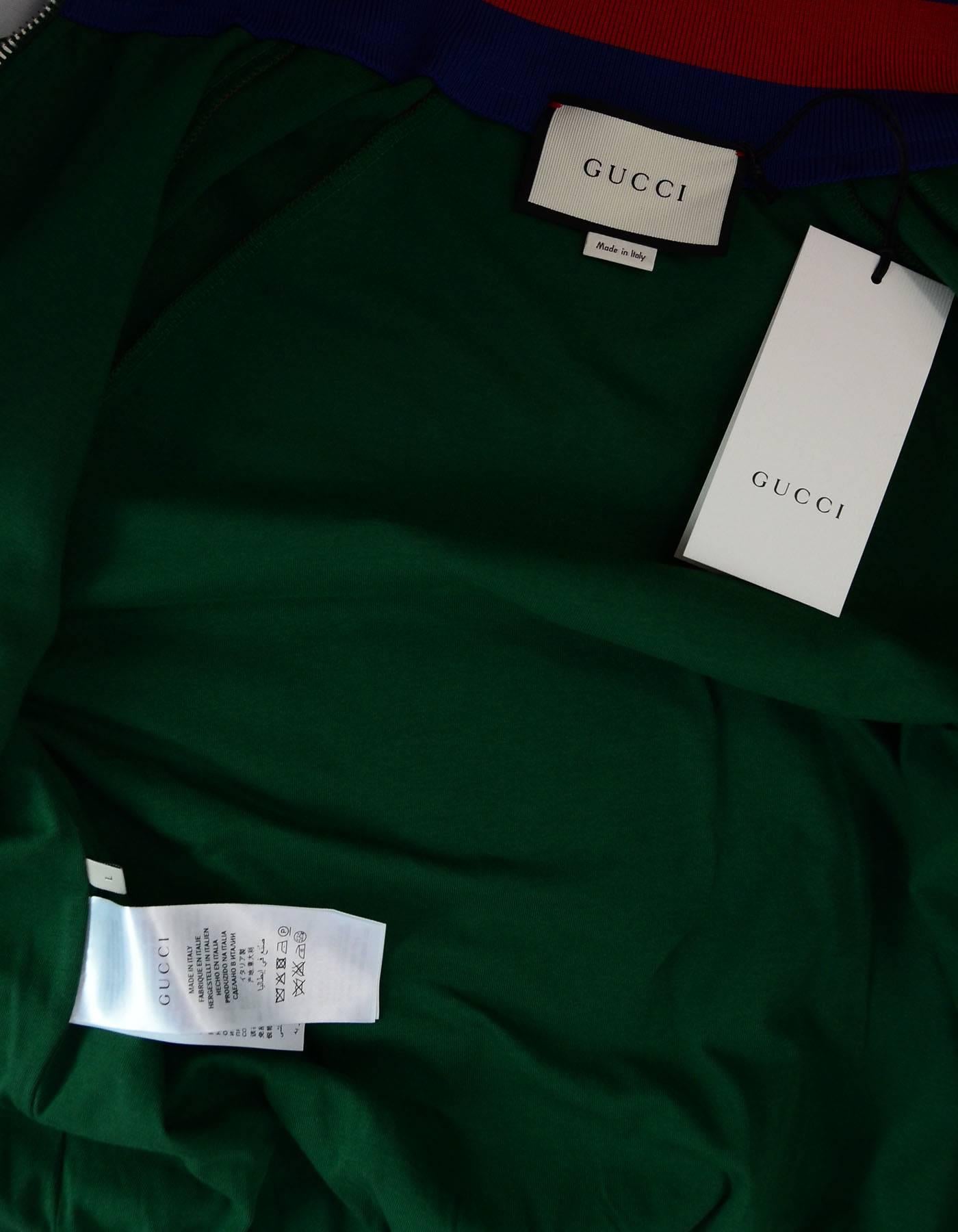 Gucci '18 Green Blind For Love Applique Bomber Jacket  sz L In Excellent Condition In New York, NY