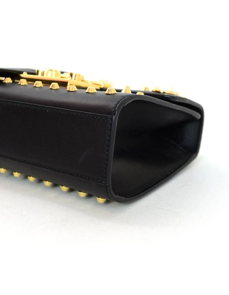 Gucci Black Leather and Faux Pearl Studded Padlock Shoulder Bag w. Dust