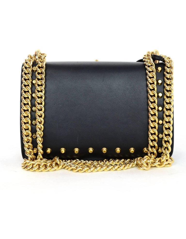 Gucci Black Leather and Faux Pearl Studded Padlock Shoulder Bag w. Dust