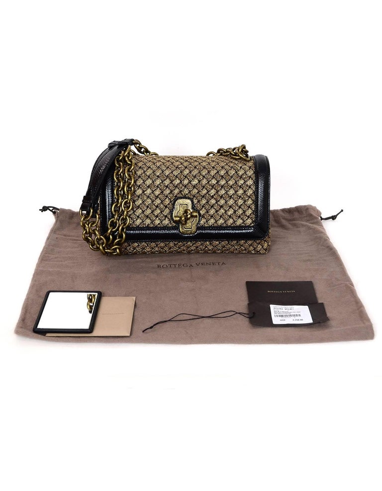 Bottega NEW 2018 Gold/Black Intrecciato Woven Olimpia Knot Bag