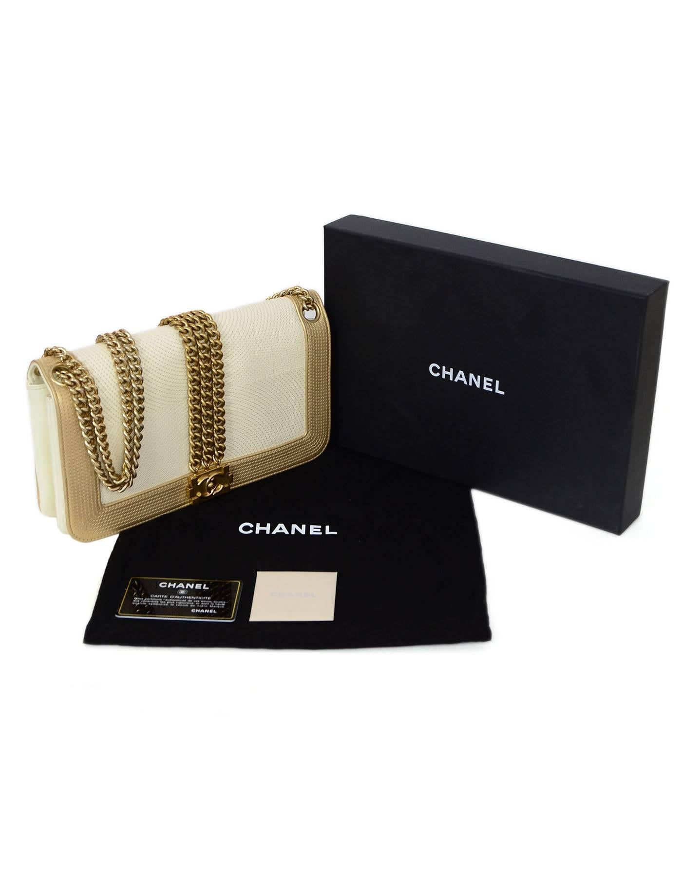 Chanel Cream and Gold Quilted Leather Rock Boy Flap Bag, 2013  4