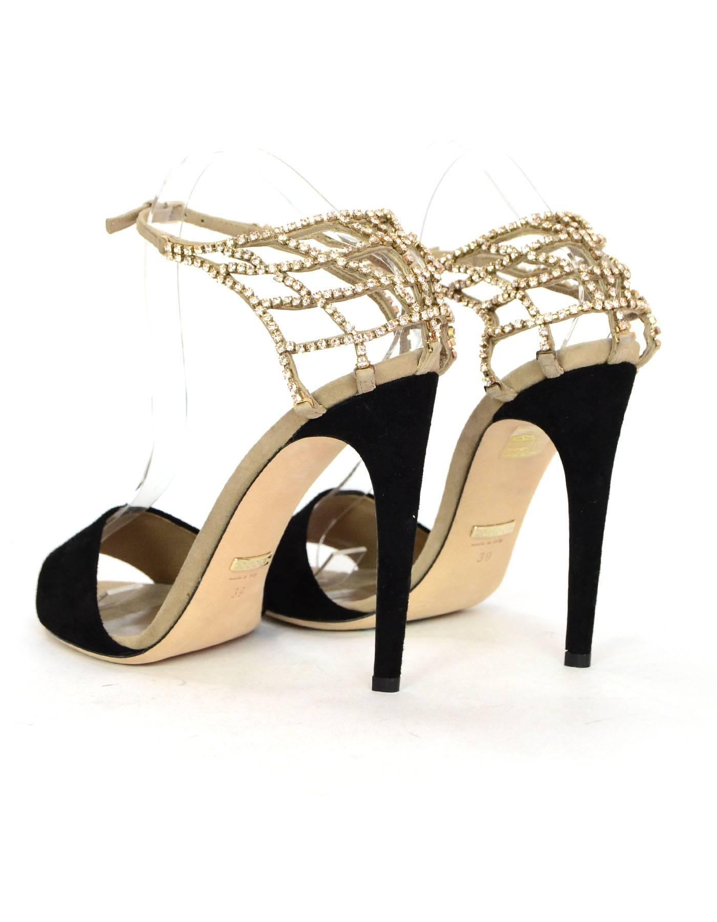 Women's Gucci Black & Beige Suede & Crystal Sandals Sz 39 NEW