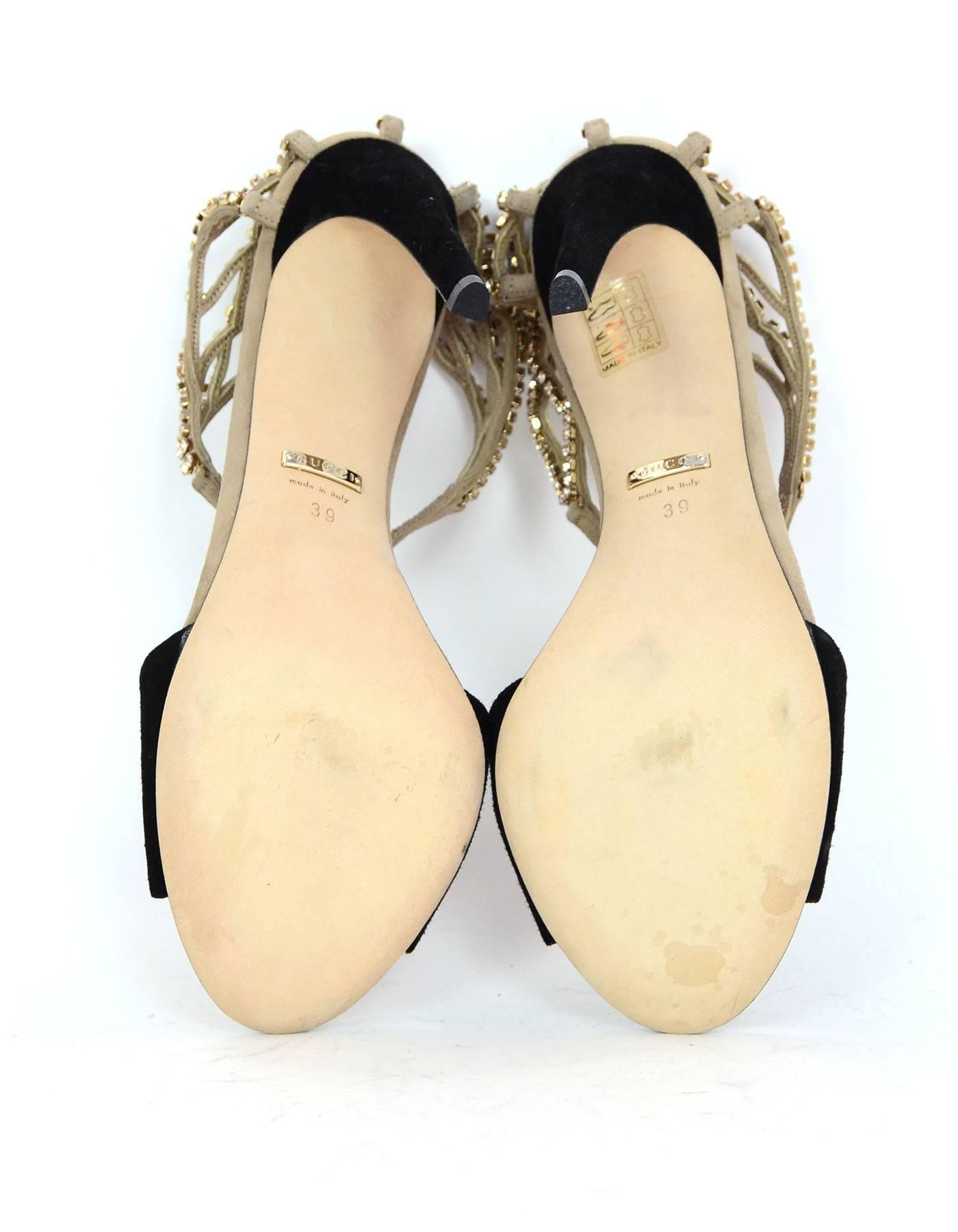 Gucci Black & Beige Suede & Crystal Sandals Sz 39 NEW 1