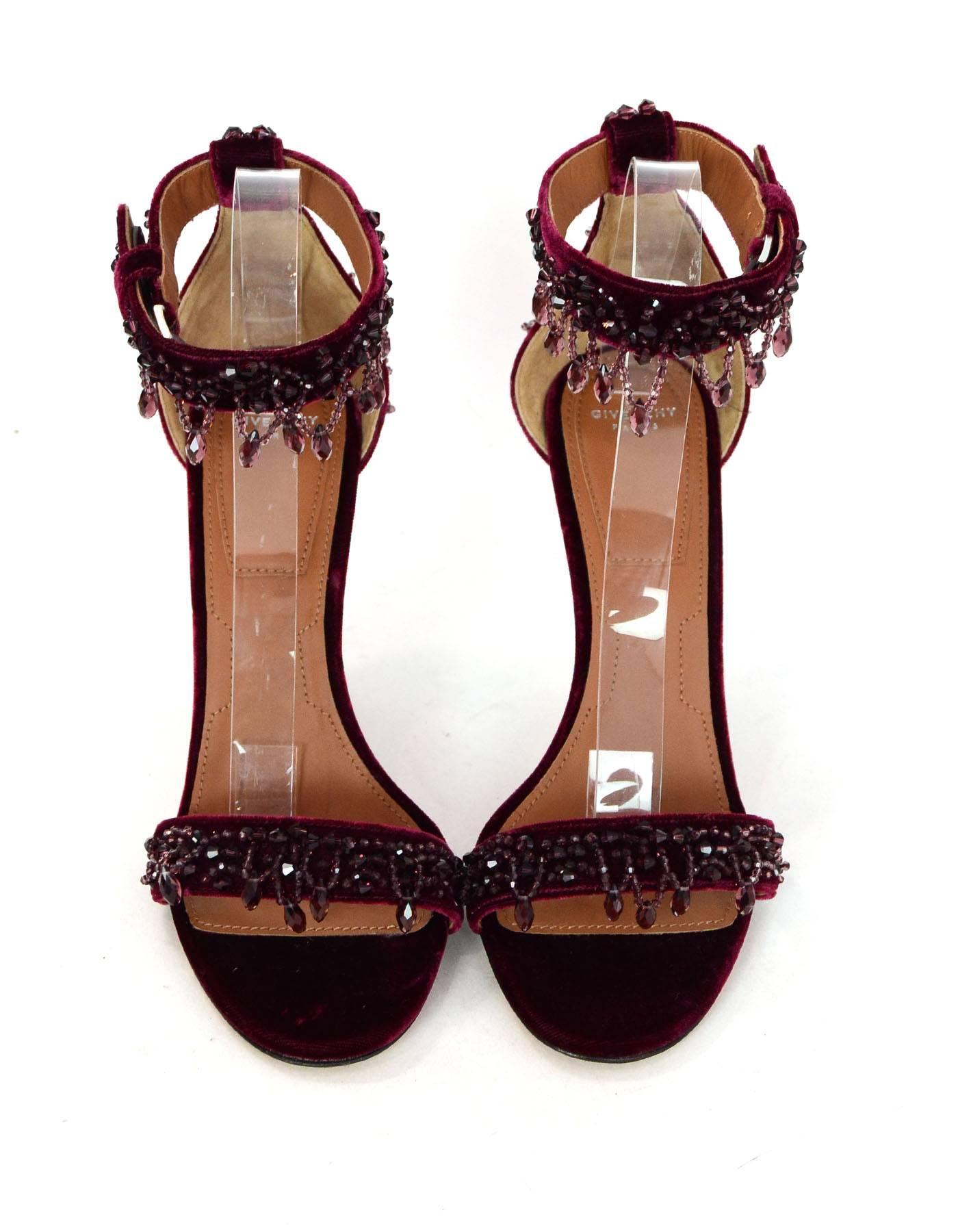 Black Givenchy Burgundy Velvet Beaded Infinity Sandals Sz 39 NEW