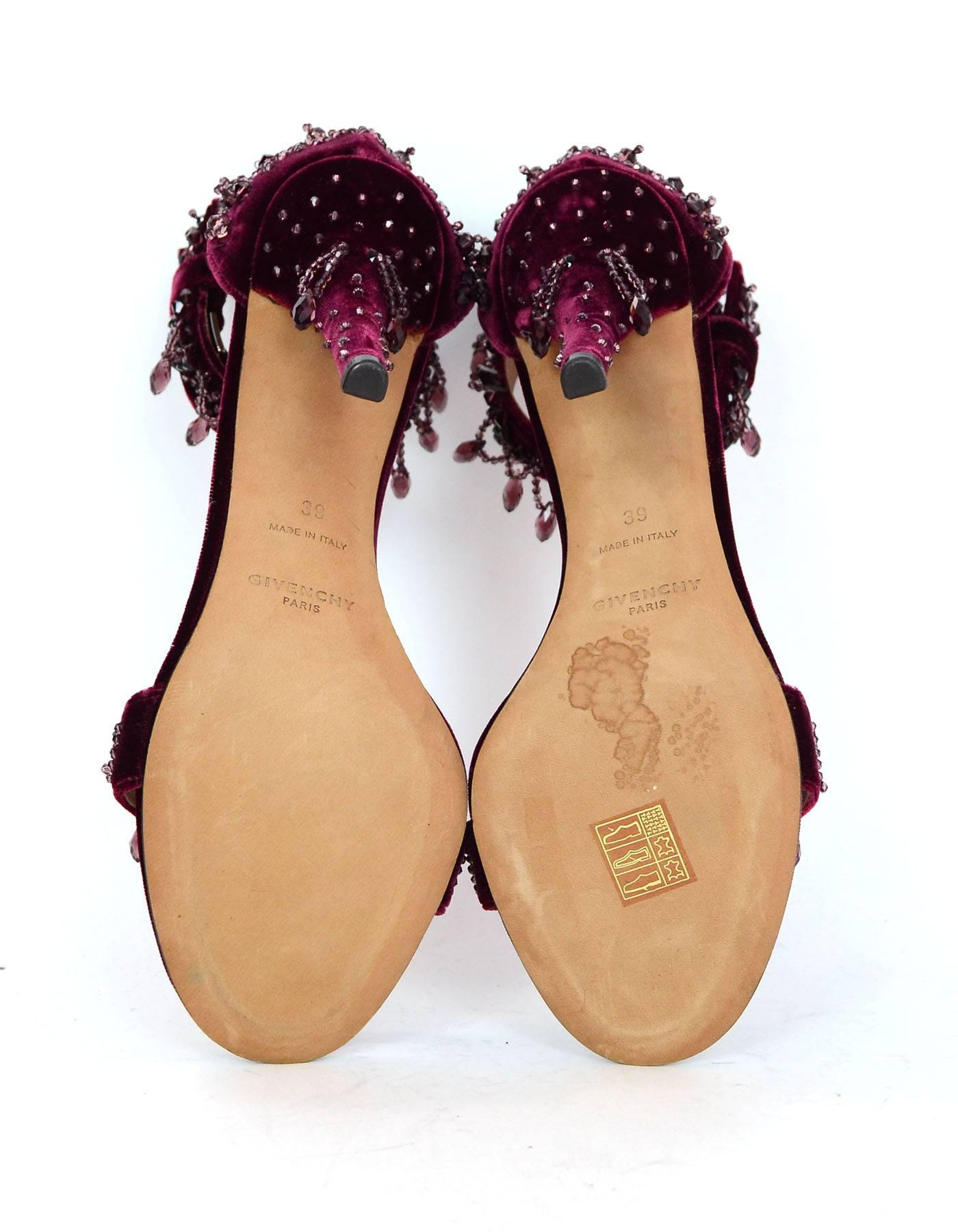Women's Givenchy Burgundy Velvet Beaded Infinity Sandals Sz 39 NEW