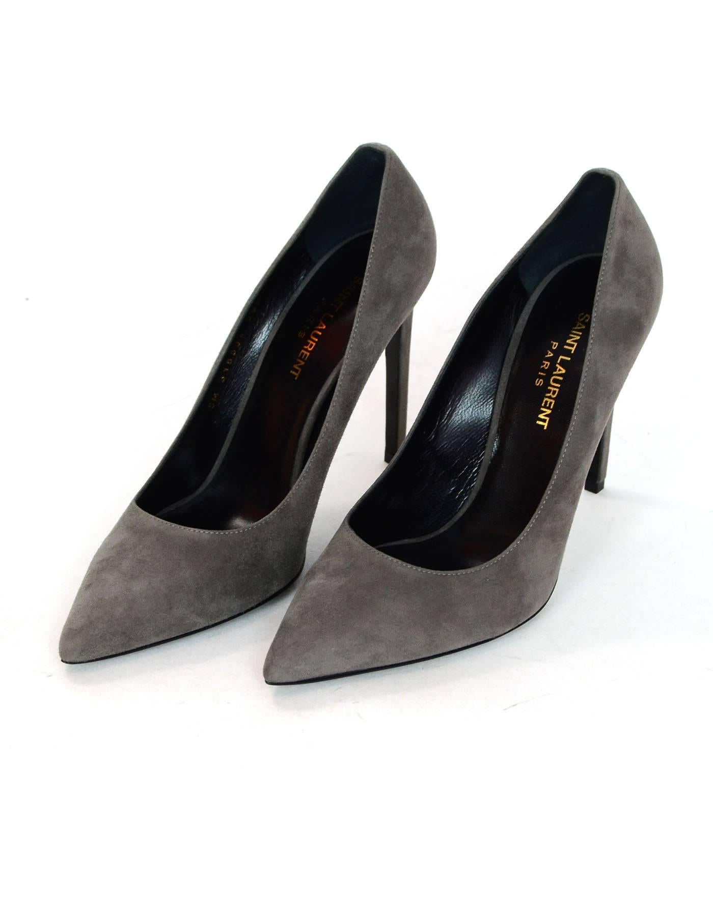 Saint Laurent Grey Suede Paris Skinny Pumps Sz 39.5 NEW

Made In: Italy
Color: Grey
Materials: Suede
Closure/Opening: Slide on
Sole Stamp: Saint Laurent Made in Italy 39.5
Retail Price: $595 + tax
Overall Condition: Excellent pre-owned condition -