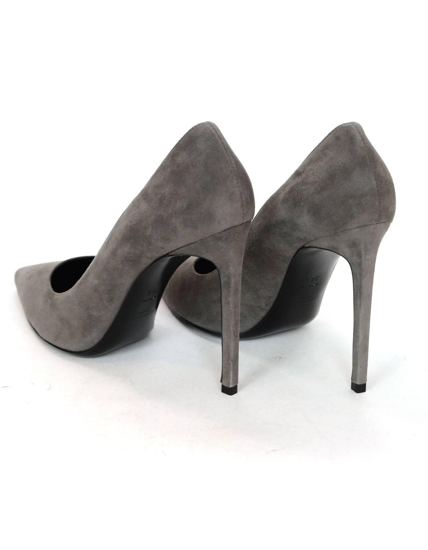 Saint Laurent Grey Suede Paris Skinny Pumps Sz 39.5 NEW In Excellent Condition In New York, NY