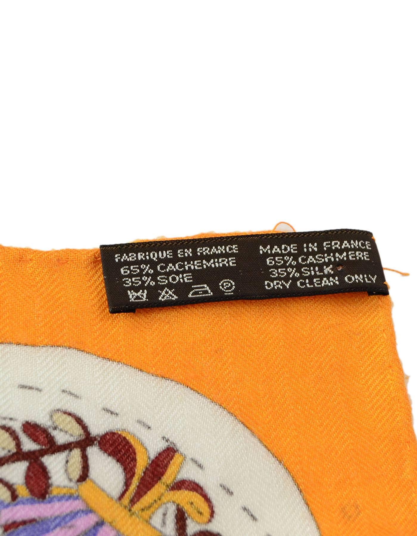 Hermes Multicolor & Orange Pique Fleuri Cashmere & Silk 140cm Shawl Scarf  1