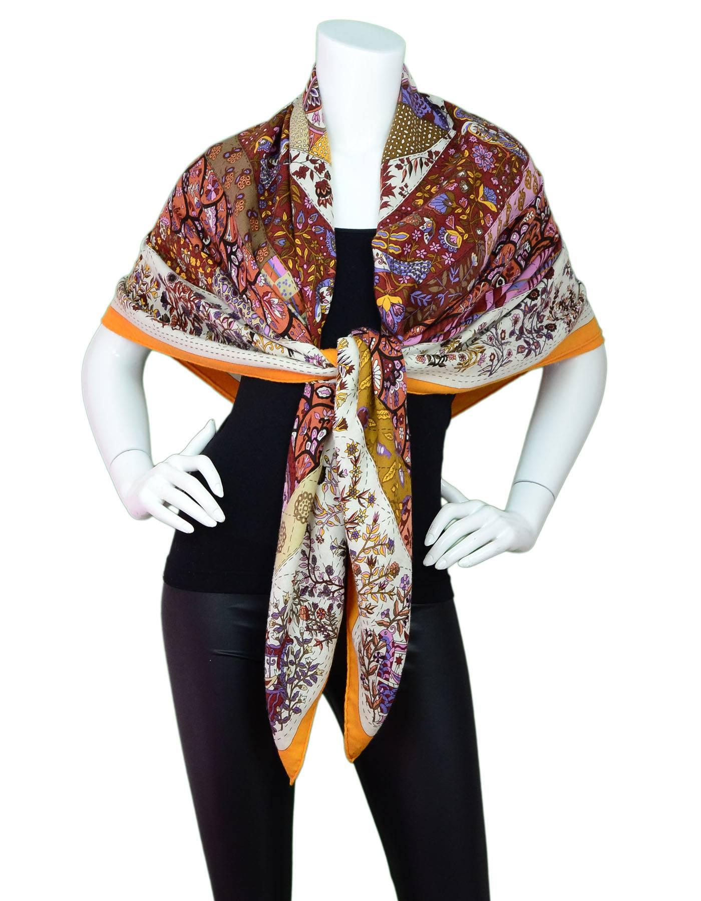 Hermes Orange Pique Fleuri Cashmere & Silk 140cm Shawl

Made In: France
Color: Orange
Composition: 65% cashmere, 35% silk
Retail Price: $1,100 + tax
Overall Condition: Excellent pre-owned condition

Measurements:
Length: 52