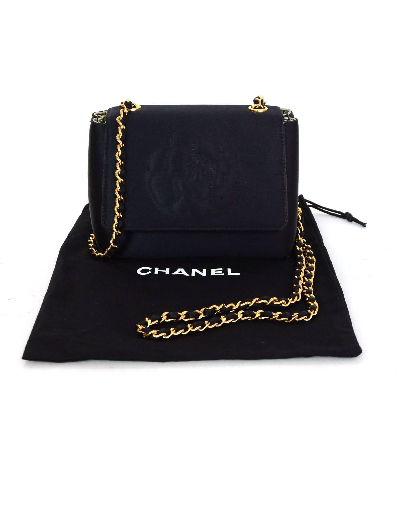 Chanel '90s Vintage Black Satin Mini Camelia Flap Crossbody Bag 5
