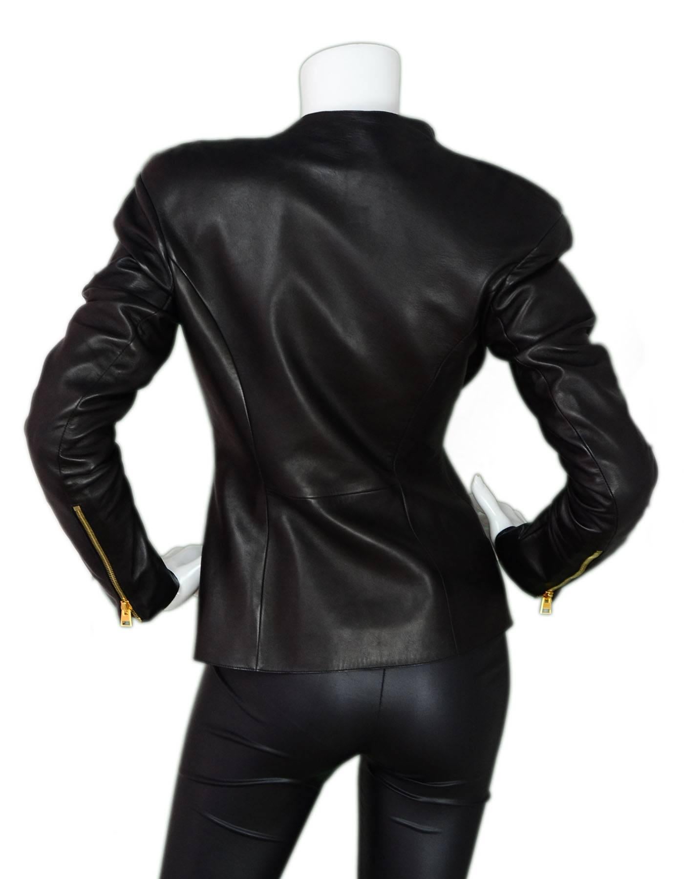 Tom Ford Black Leather & Calf Hair Jacket Sz IT 38 In Excellent Condition In New York, NY