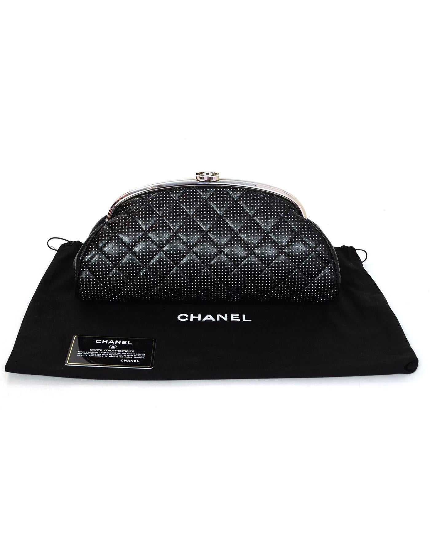 Chanel Black & White Quilted Perforated Leather Timeless Clutch Bag 2