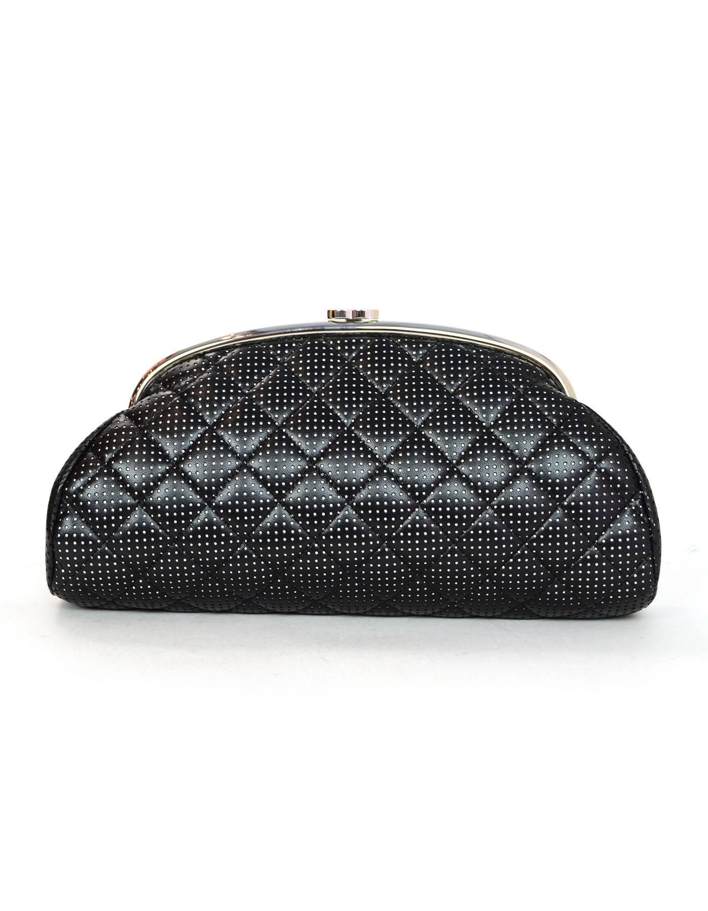 Chanel Black & White Quilted Perforated Leather Timeless Clutch Bag