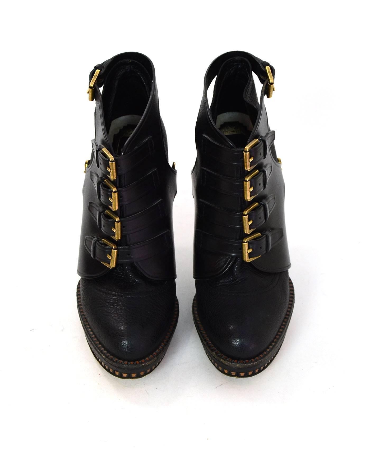 Christian Dior Black Leather Booties with Buckles Sz 40 In Excellent Condition In New York, NY