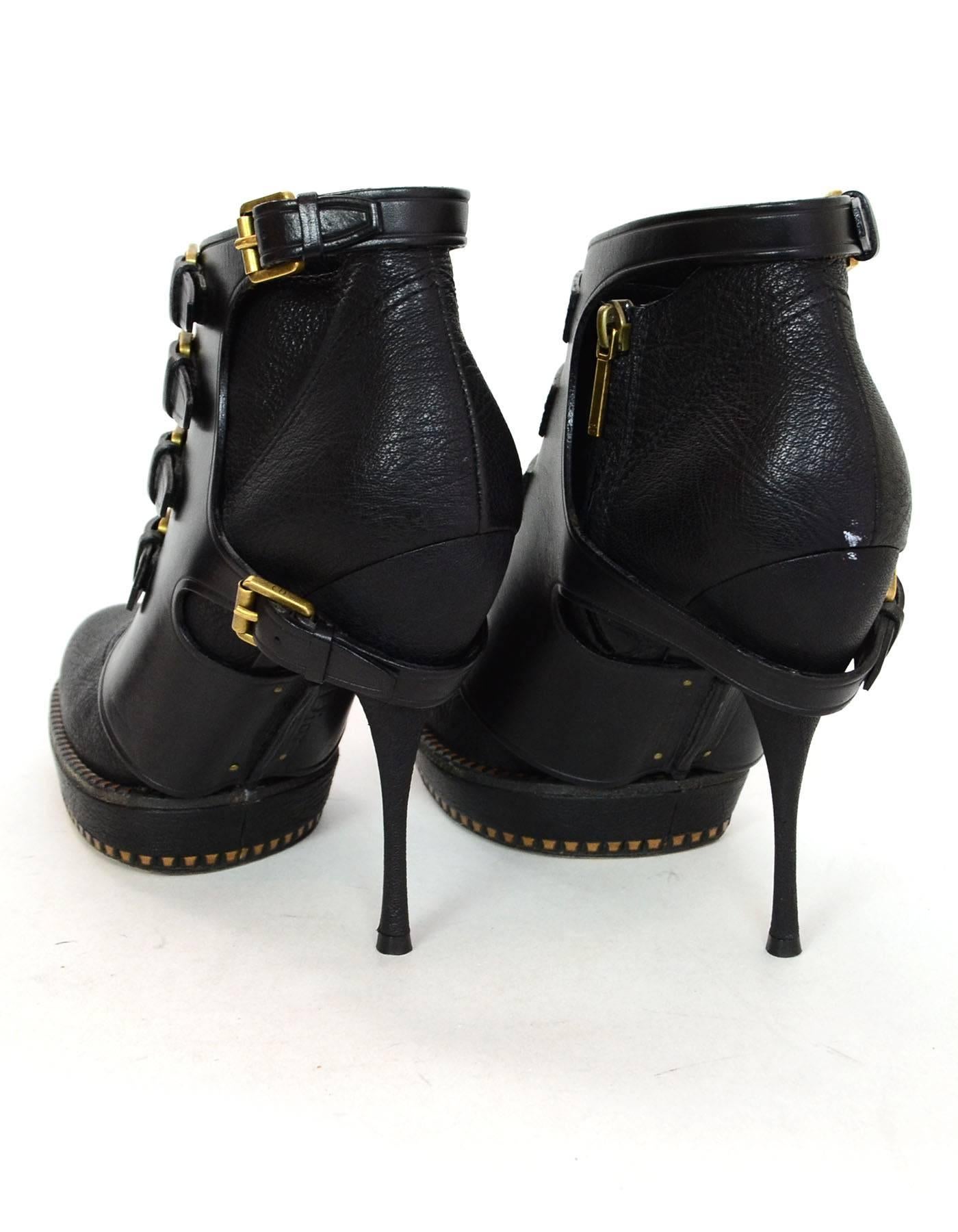 Women's Christian Dior Black Leather Booties with Buckles Sz 40