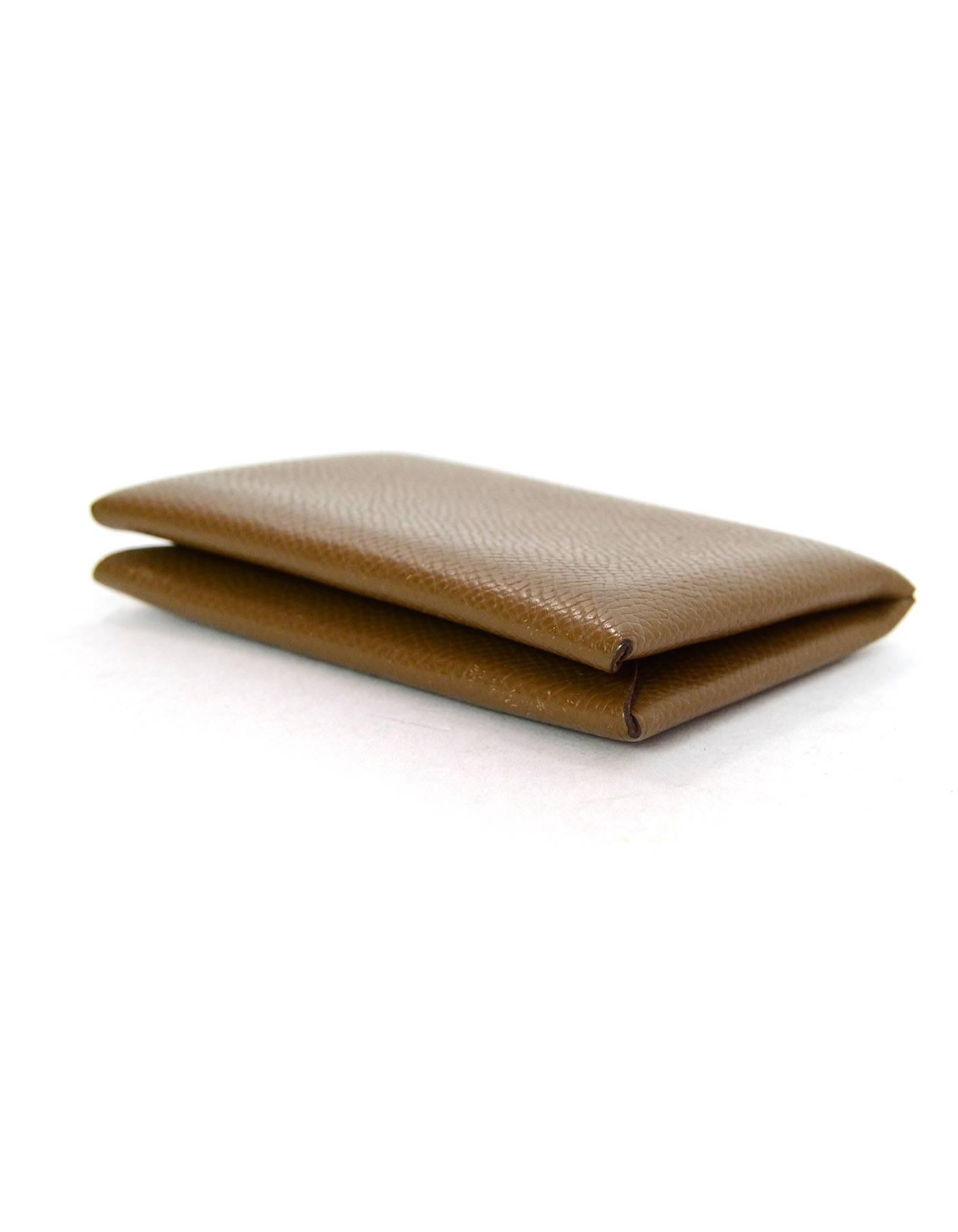 Brown Hermes Taupe Epsom Leather Calfskin Calvi Card Holder