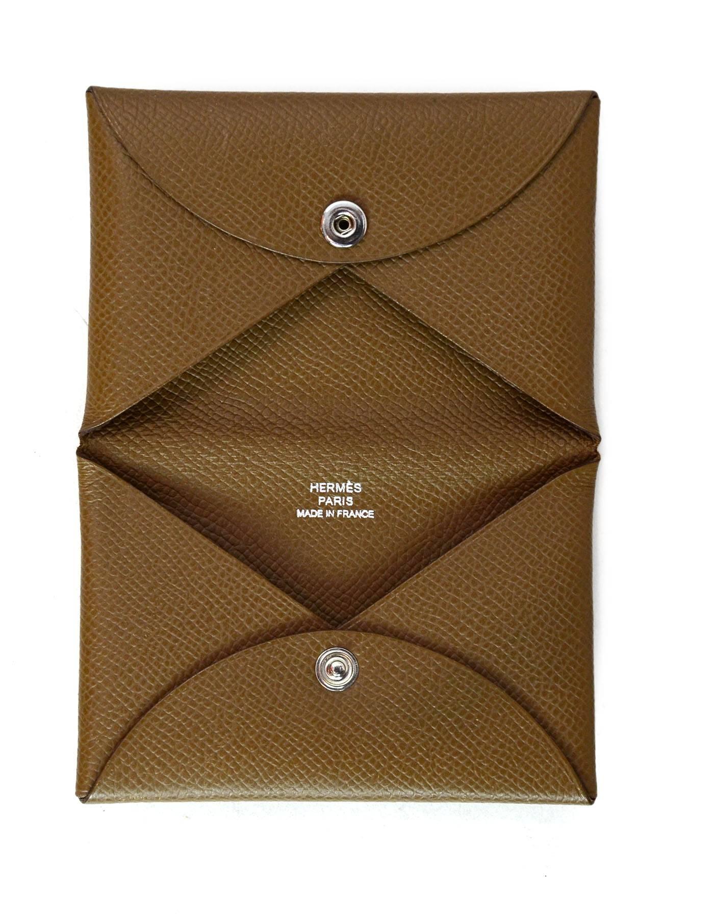 Women's or Men's Hermes Taupe Epsom Leather Calfskin Calvi Card Holder