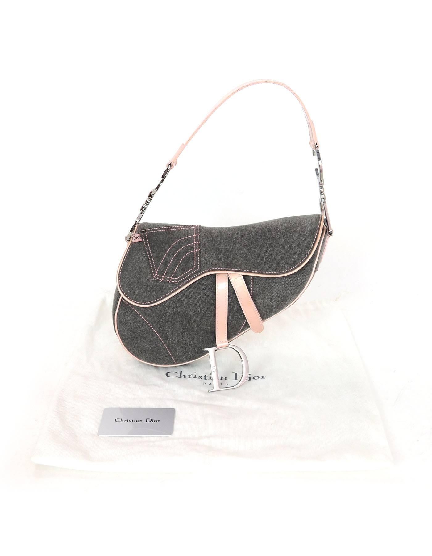 Christian Dior Pink & Grey Denim D Saddle Bag with DB 1