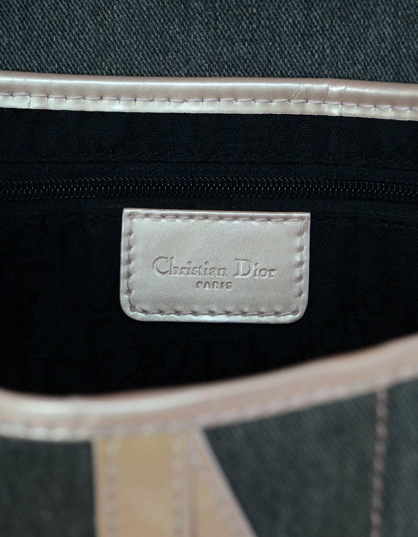 Christian Dior Pink & Grey Denim D Saddle Bag with DB In Excellent Condition In New York, NY