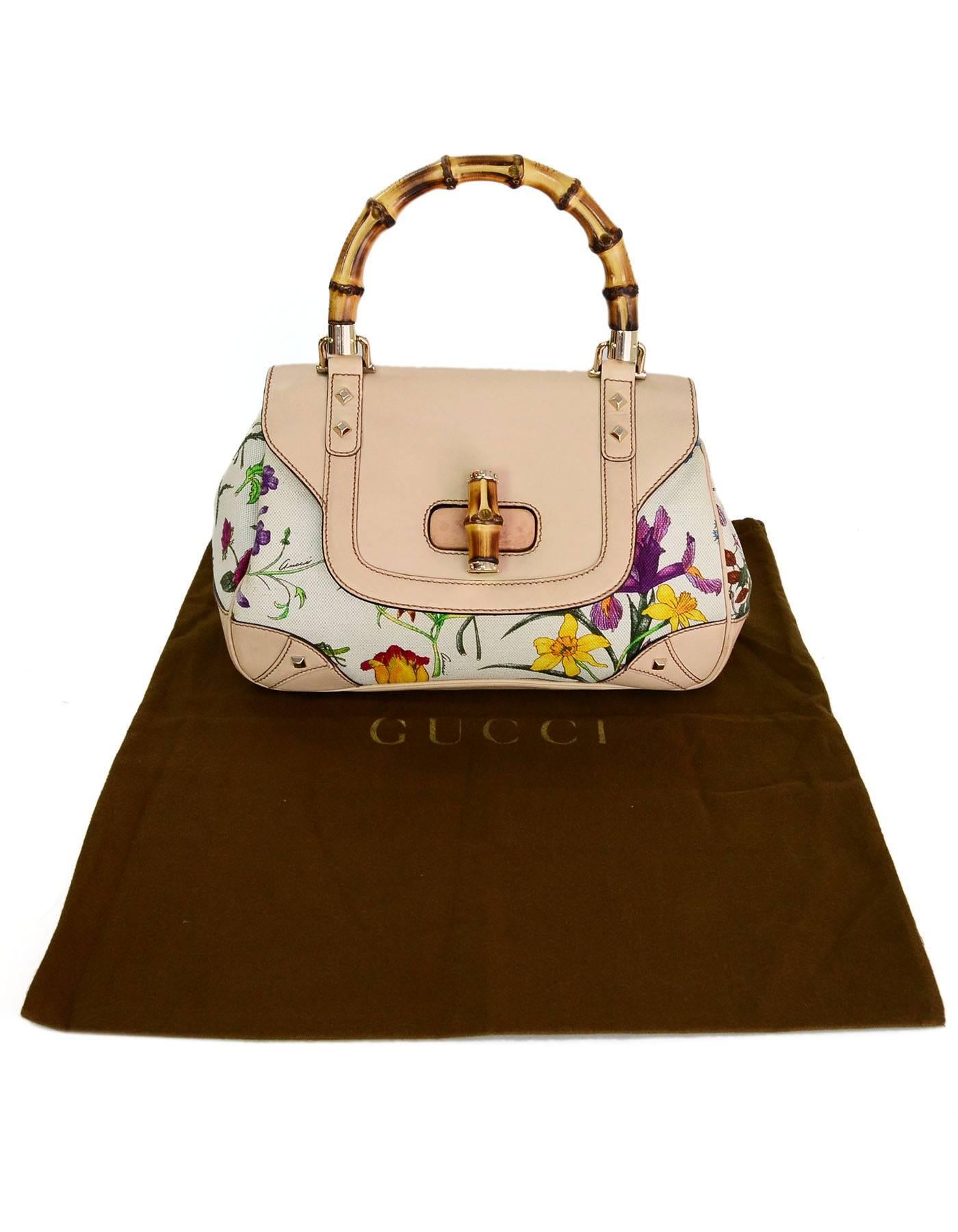 Gucci Flora Floral Canvas & Bamboo Top Handle Bag  1