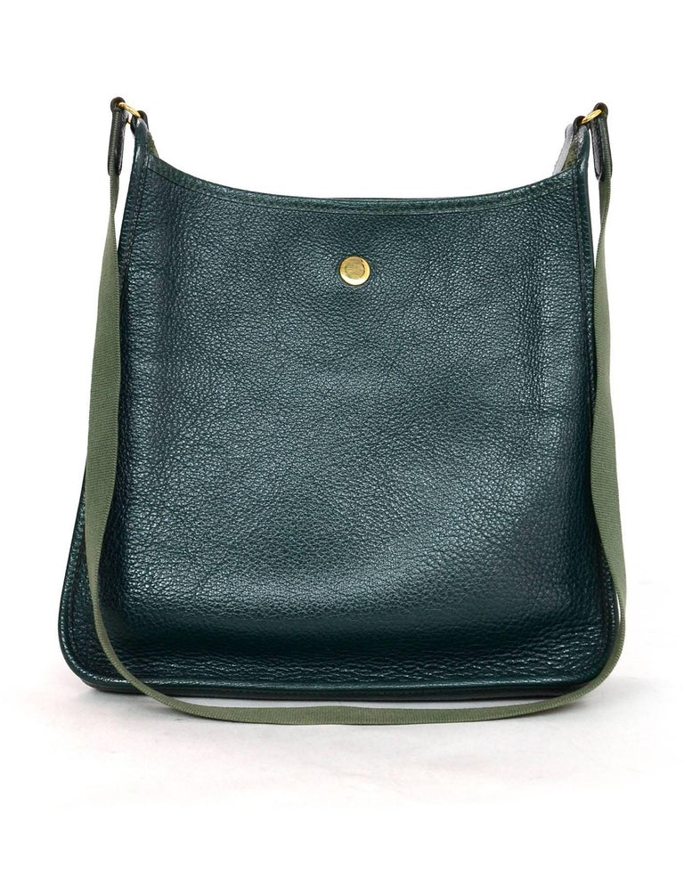 Hermes Green Vif Buffalo Leather 28cm Vespa PM Crossbody Bag at 1stDibs