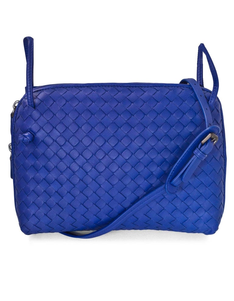 Bottega Cobalt Blue Intrecciato Leather Nodini Crossbody Bag at