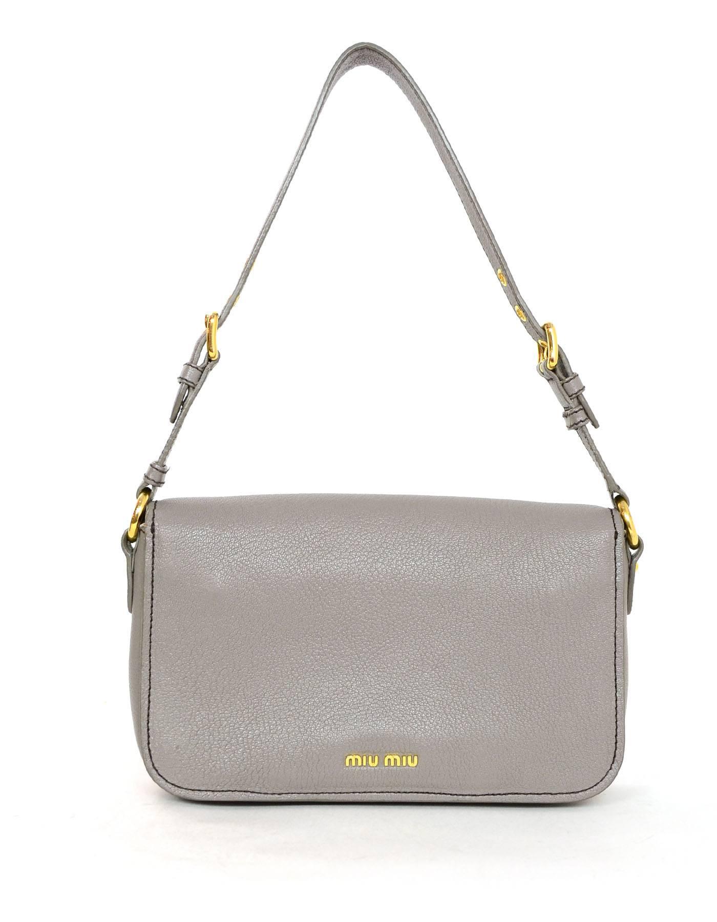 Gray Miu Miu Grey Leather Pushlock Shoulder Bag