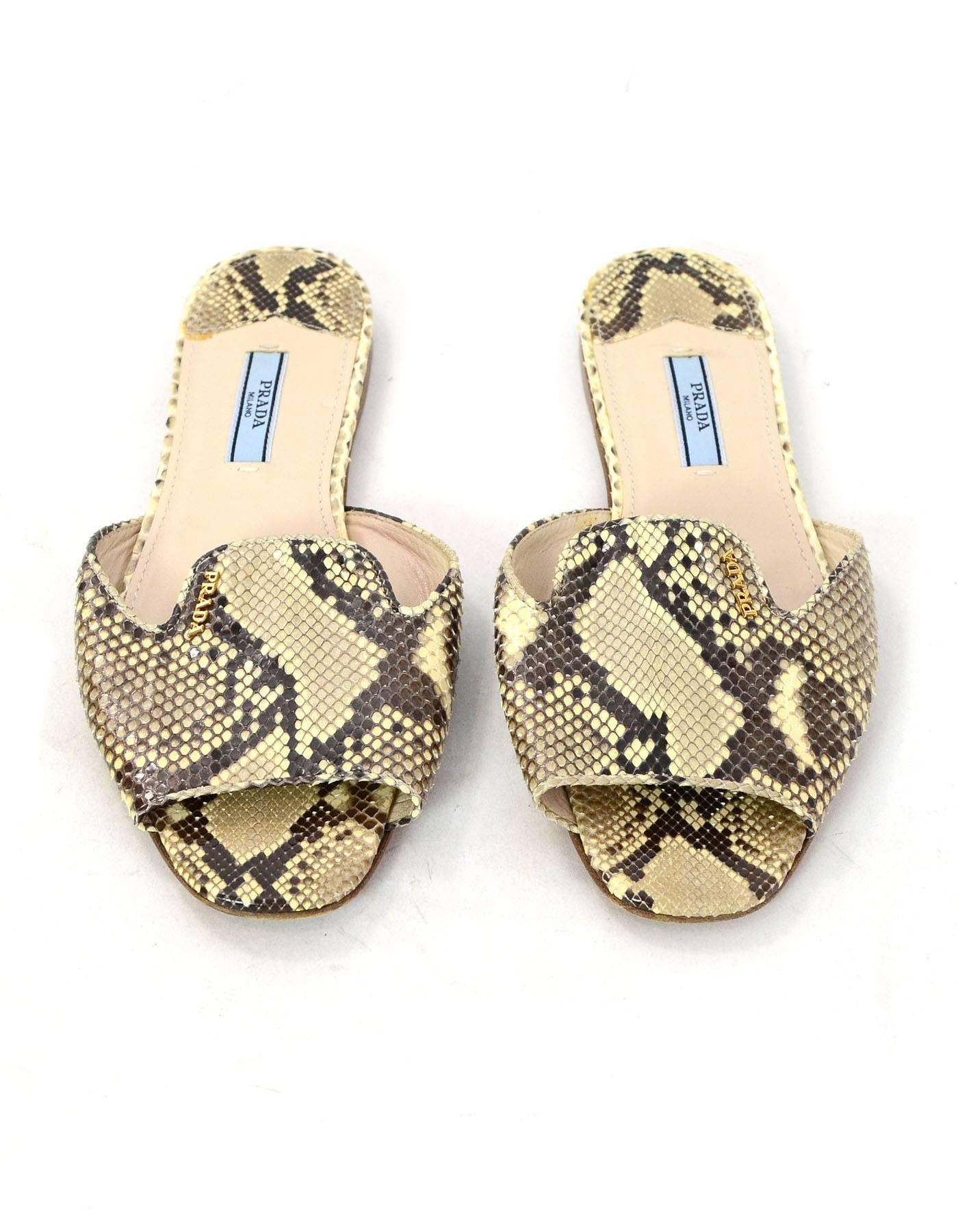 Prada Beige Python Open-Toe Mules Sz 38 In Excellent Condition In New York, NY