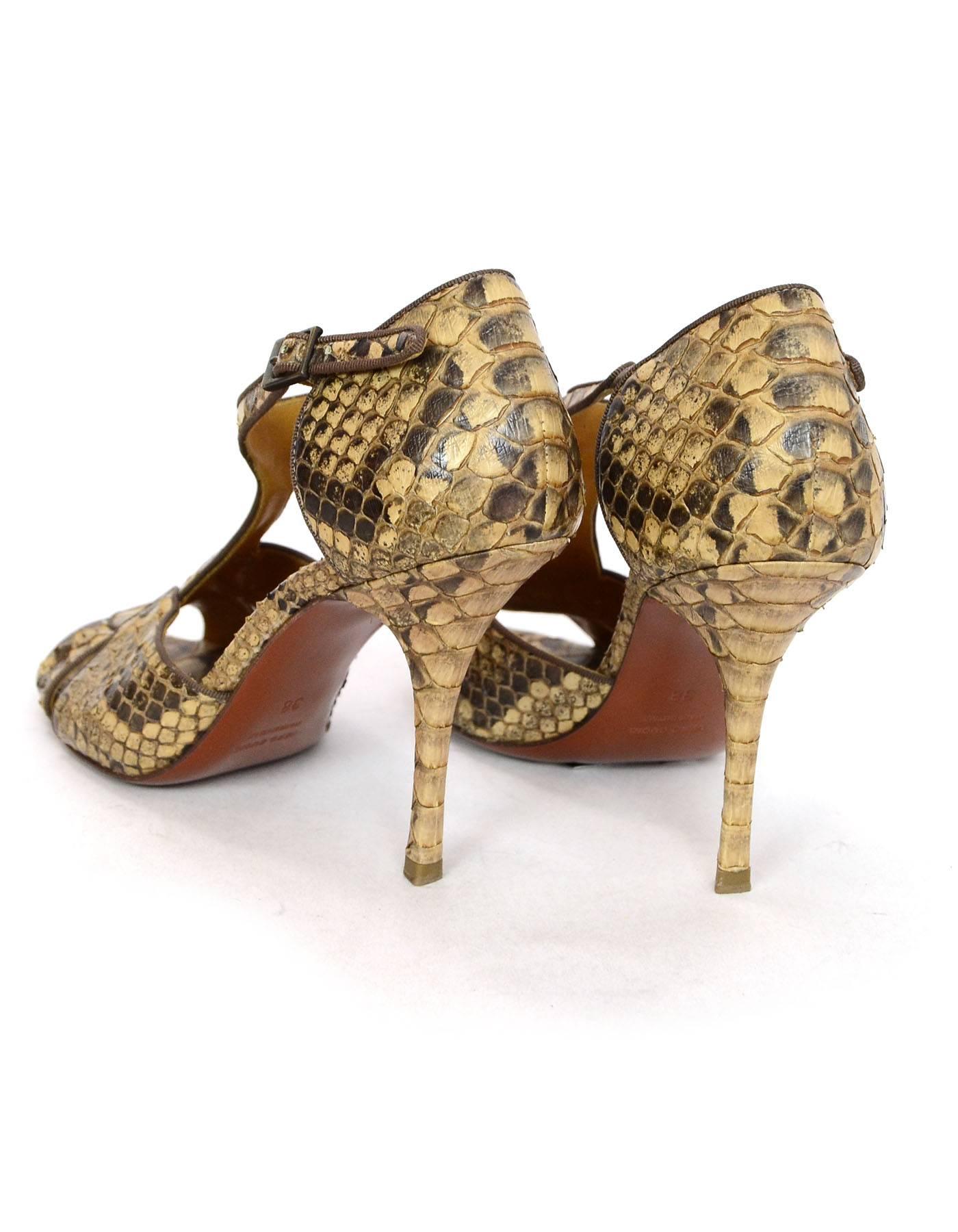 Lanvin Tan Python T-Strap Sandals Sz 38 In Excellent Condition In New York, NY