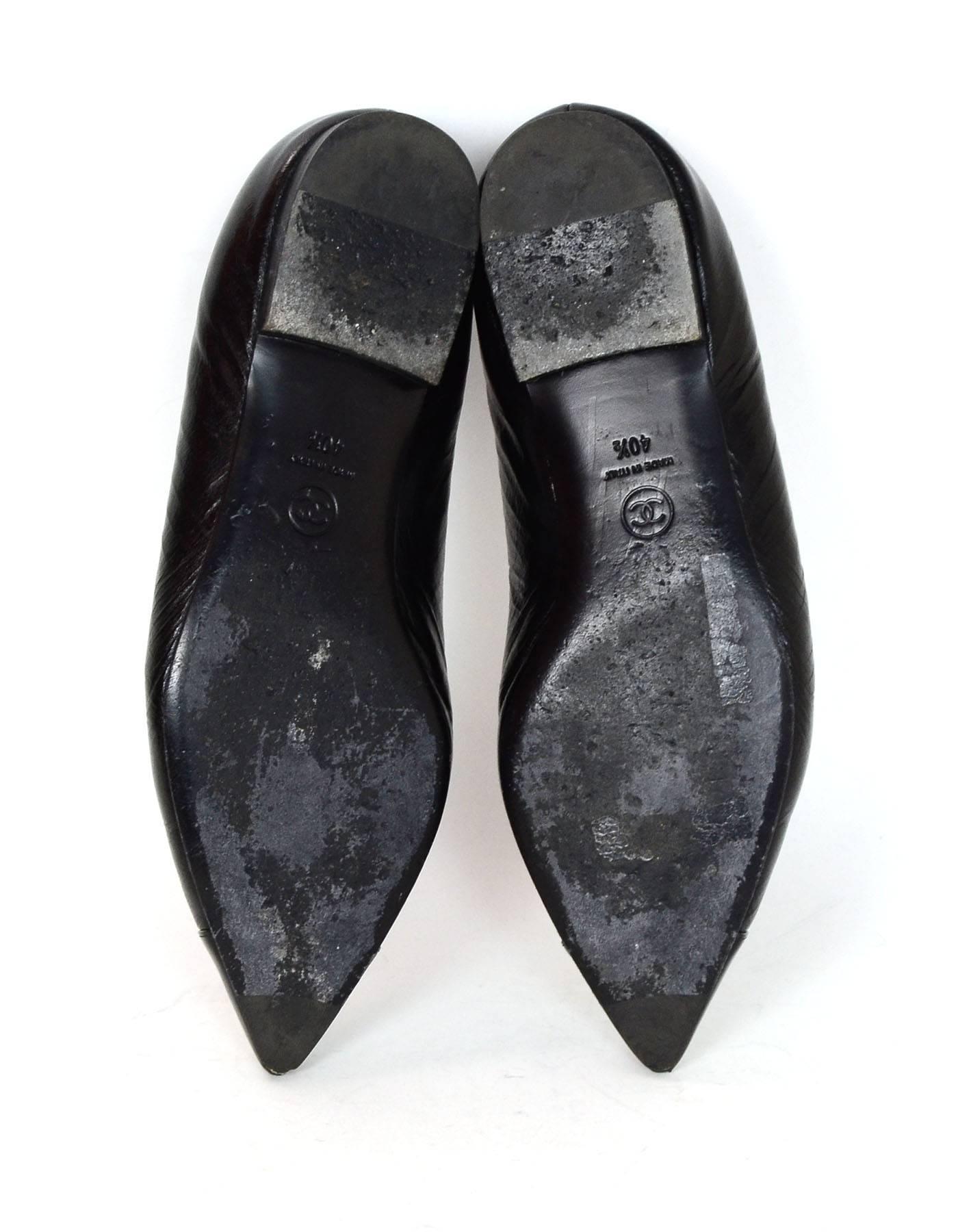Chanel Black Leather & Patent Cap-Toe Flats Sz 40.5 1