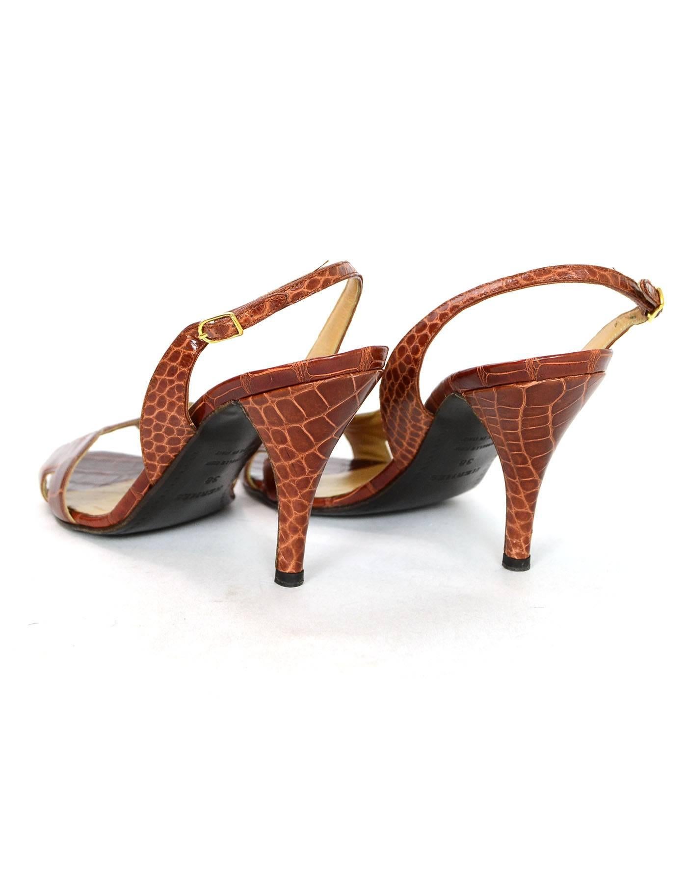 Brown Hermes Cognac Crocodile H Night Sandals Sz 38