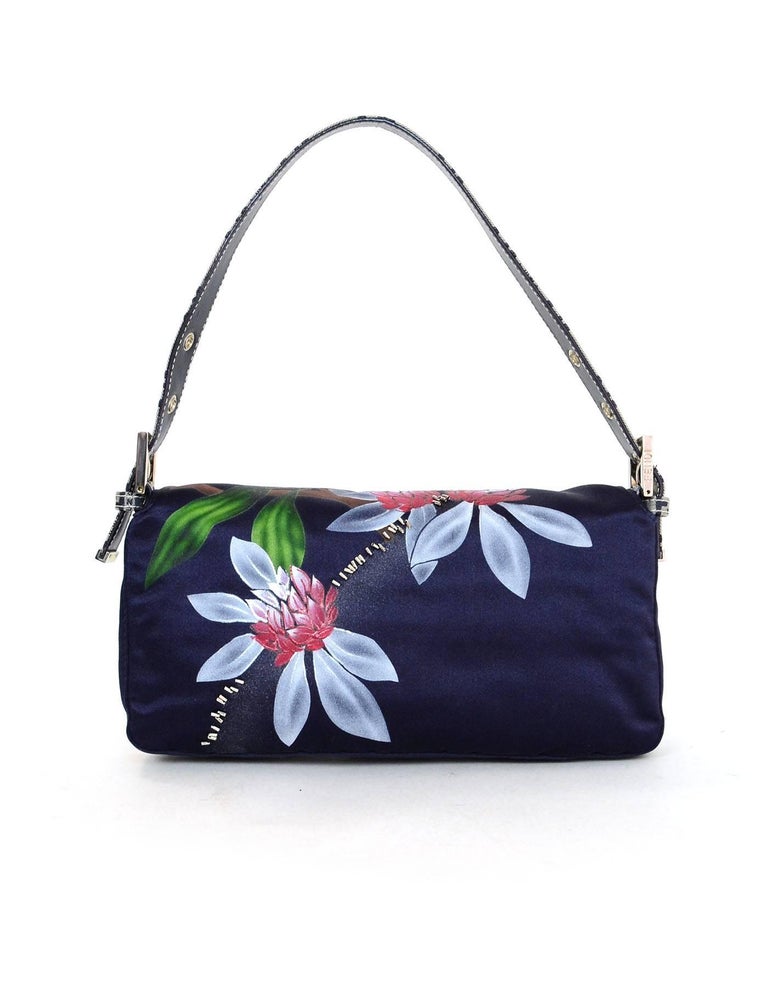 Fendi Navy Satin Floral Baguette Bag with Dust Bag at 1stDibs | dust ...