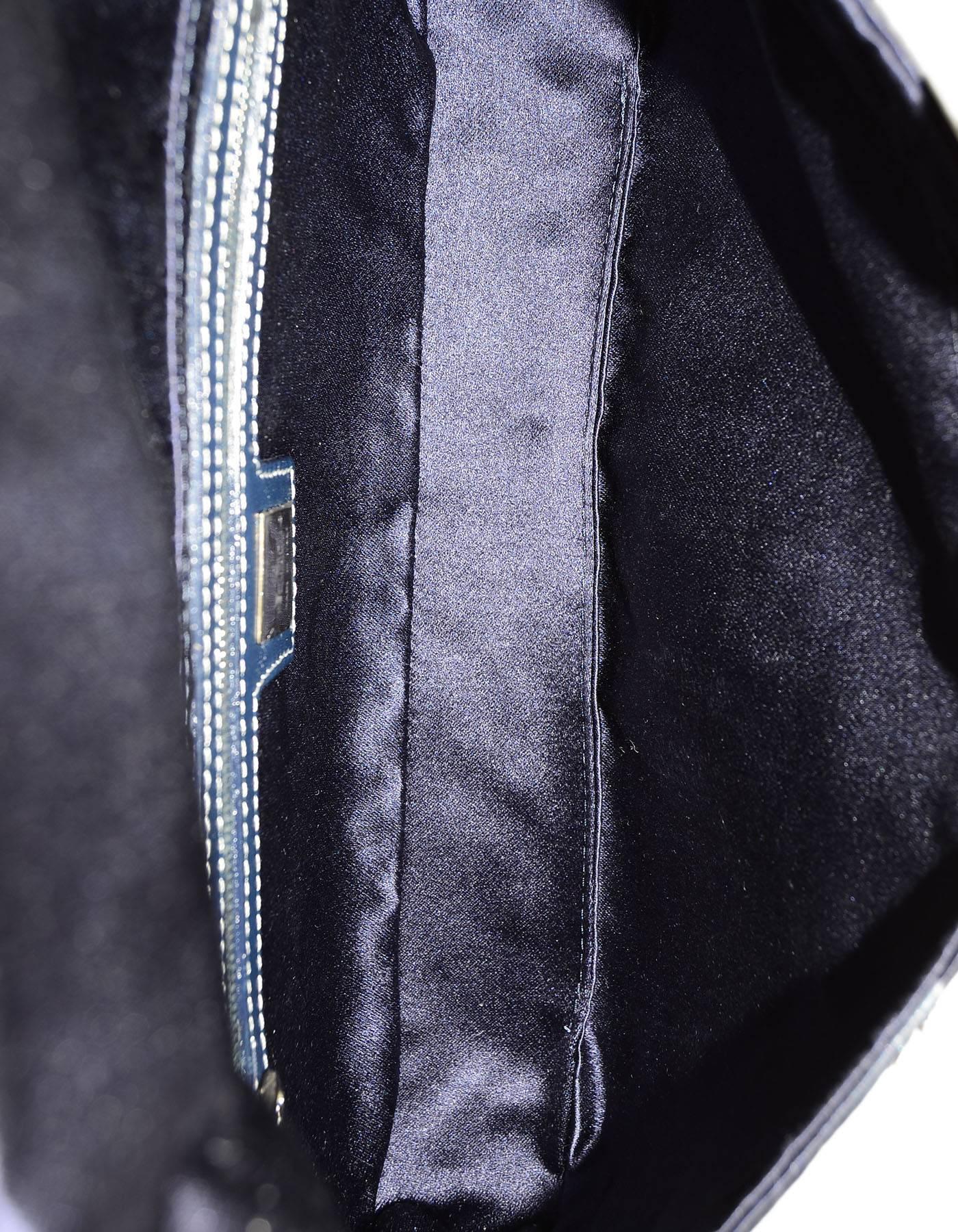 Black Fendi Navy Satin Floral Baguette Bag with Dust Bag