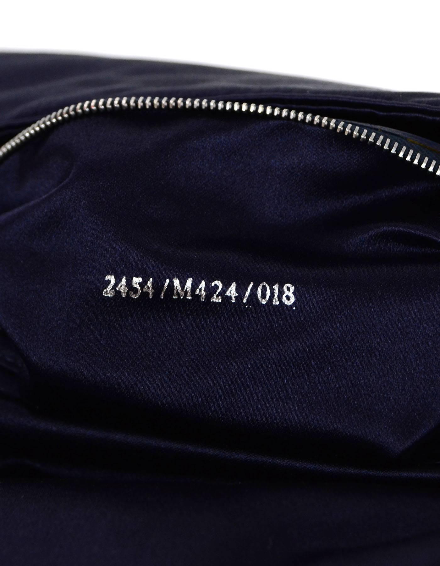 Women's Fendi Navy Satin Floral Baguette Bag with Dust Bag