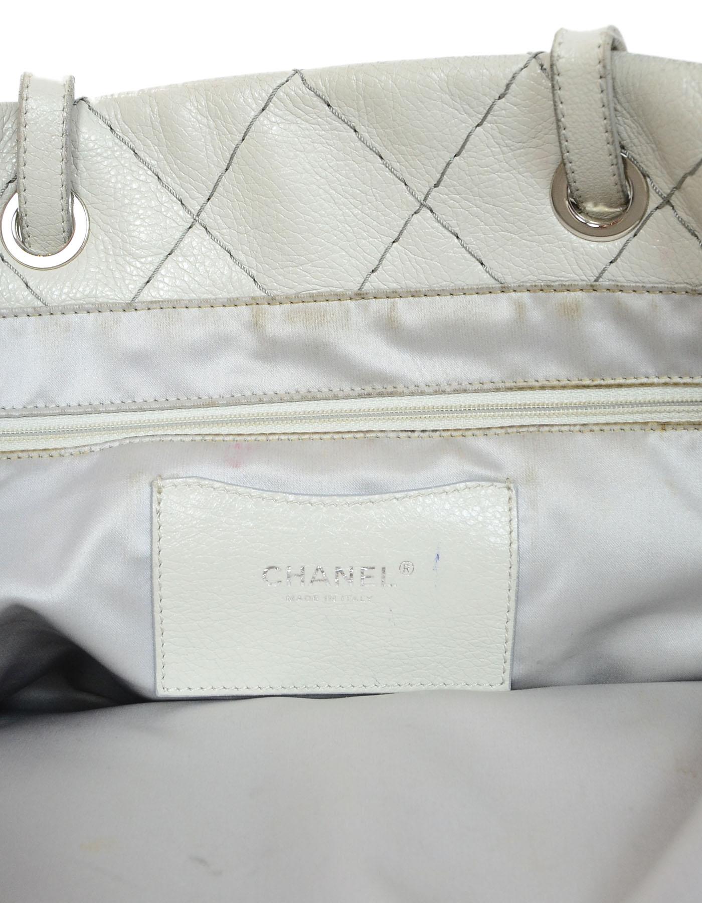 Chanel Off-White Glazed Calfskin Large On The Road Tote Bag 3
